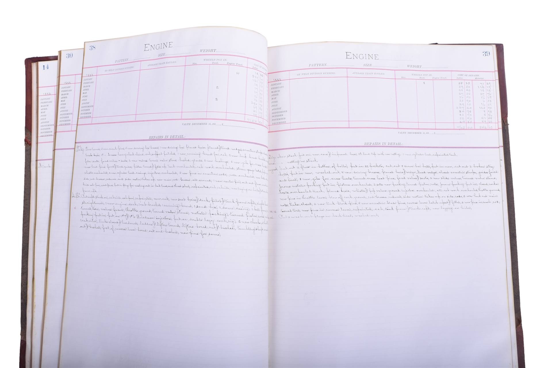428 - Burlington & Missouri River Railroad 1883 Record of Locomotive Repair Book thumbnail