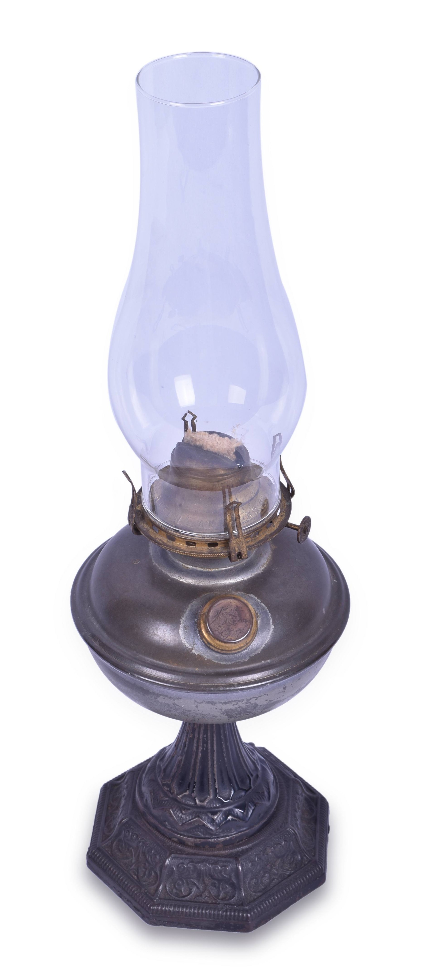 467 - Cast Iron and Steel Table Lamp w/ No. 2 Queen Anne Fount thumbnail