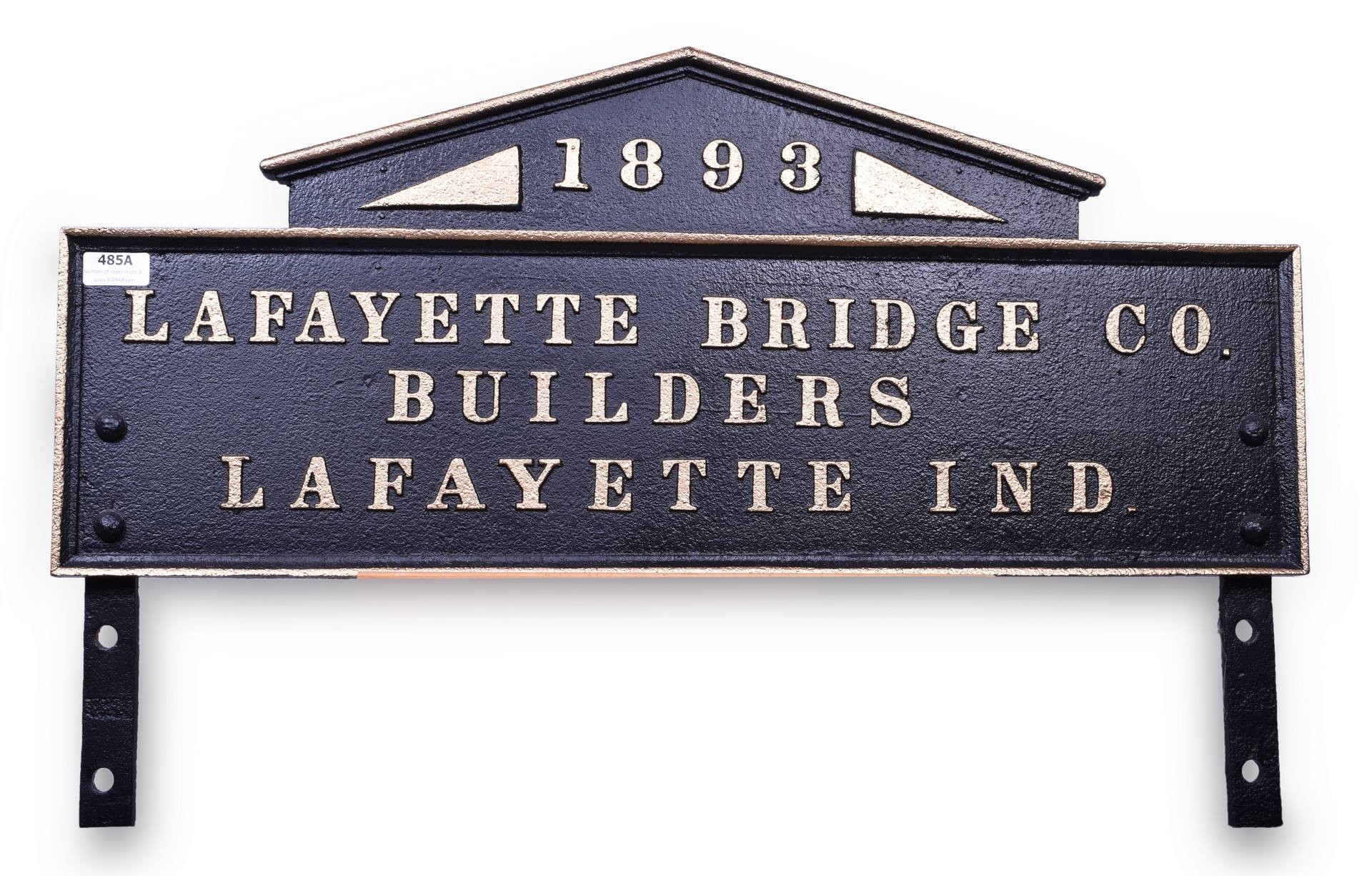 485A - Lafayette Bridge Works Cast Iron Builders Plate - 1893 thumbnail