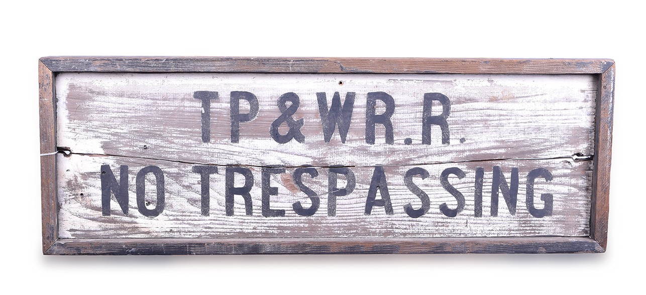 487 - Toldeo, Peoria & Western Railroad Wooden No Trespassing Sign thumbnail