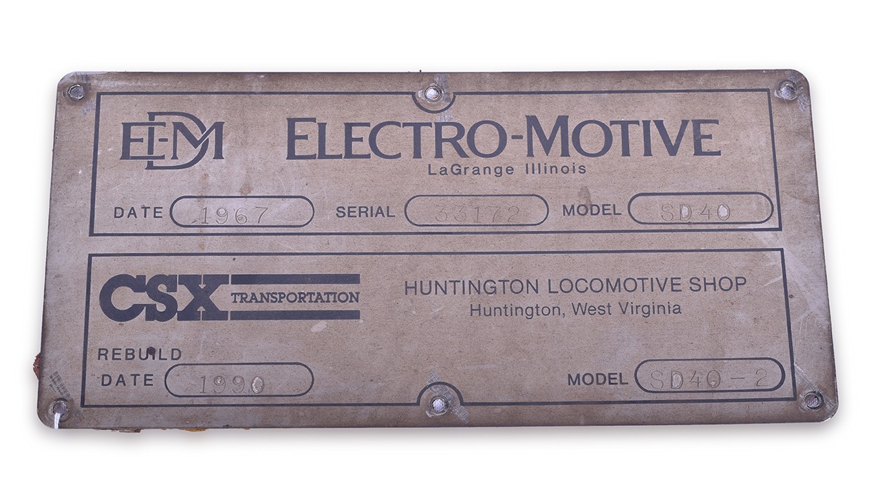 495 - CSX / Baltimore and Ohio Electro-Motive SD40-2 Diesel Locomotive Builders Plate thumbnail