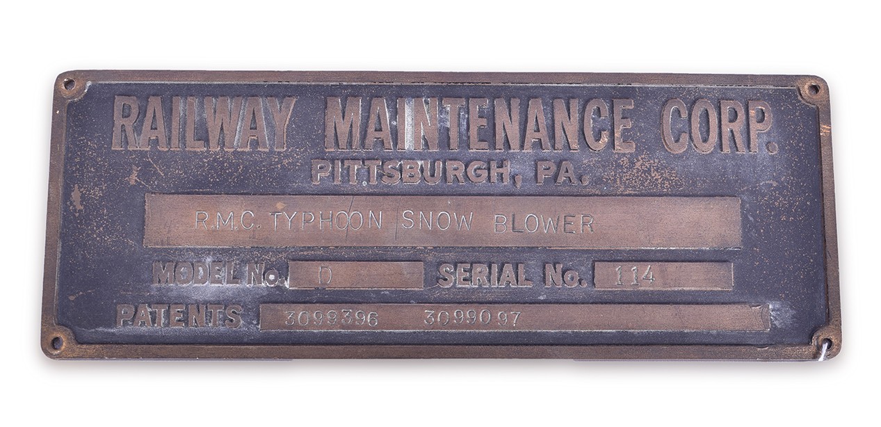 497 - Railway Maintenance Corporation Typhoon Snow Blower Builders Plate thumbnail