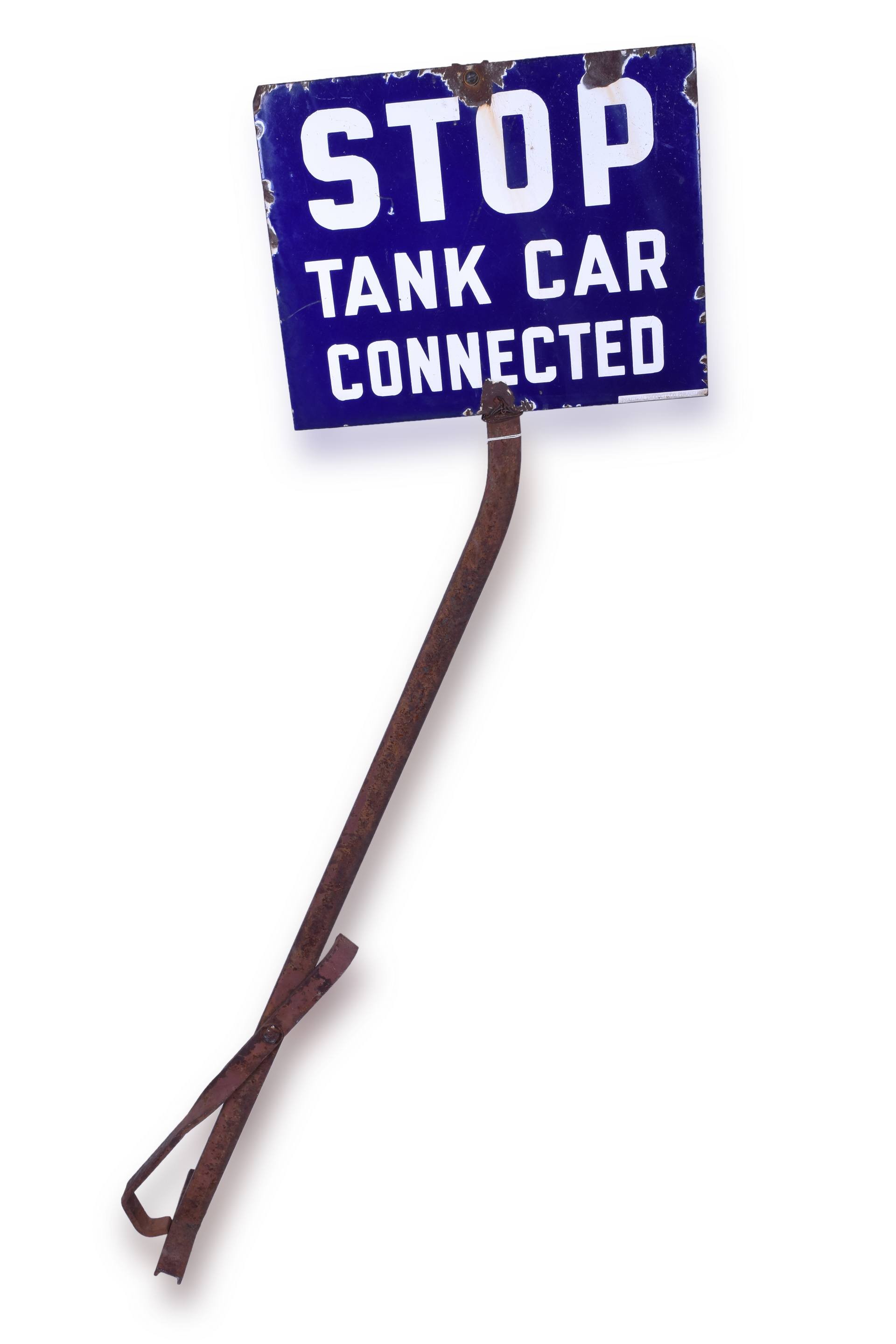 538 - Porcelain Railroad Tank Car Connected Sign w/ Rail Head Connection thumbnail