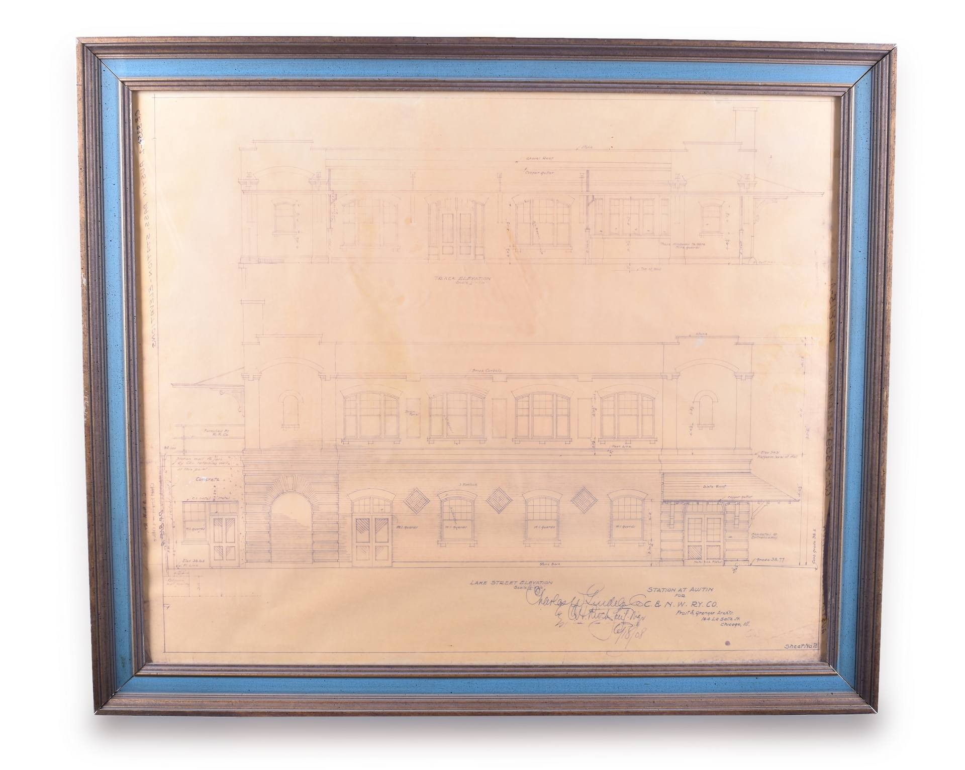 548 - Chicago and Northwestern Railroad - Chicago Austin Street Station Elevation Blue Print thumbnail