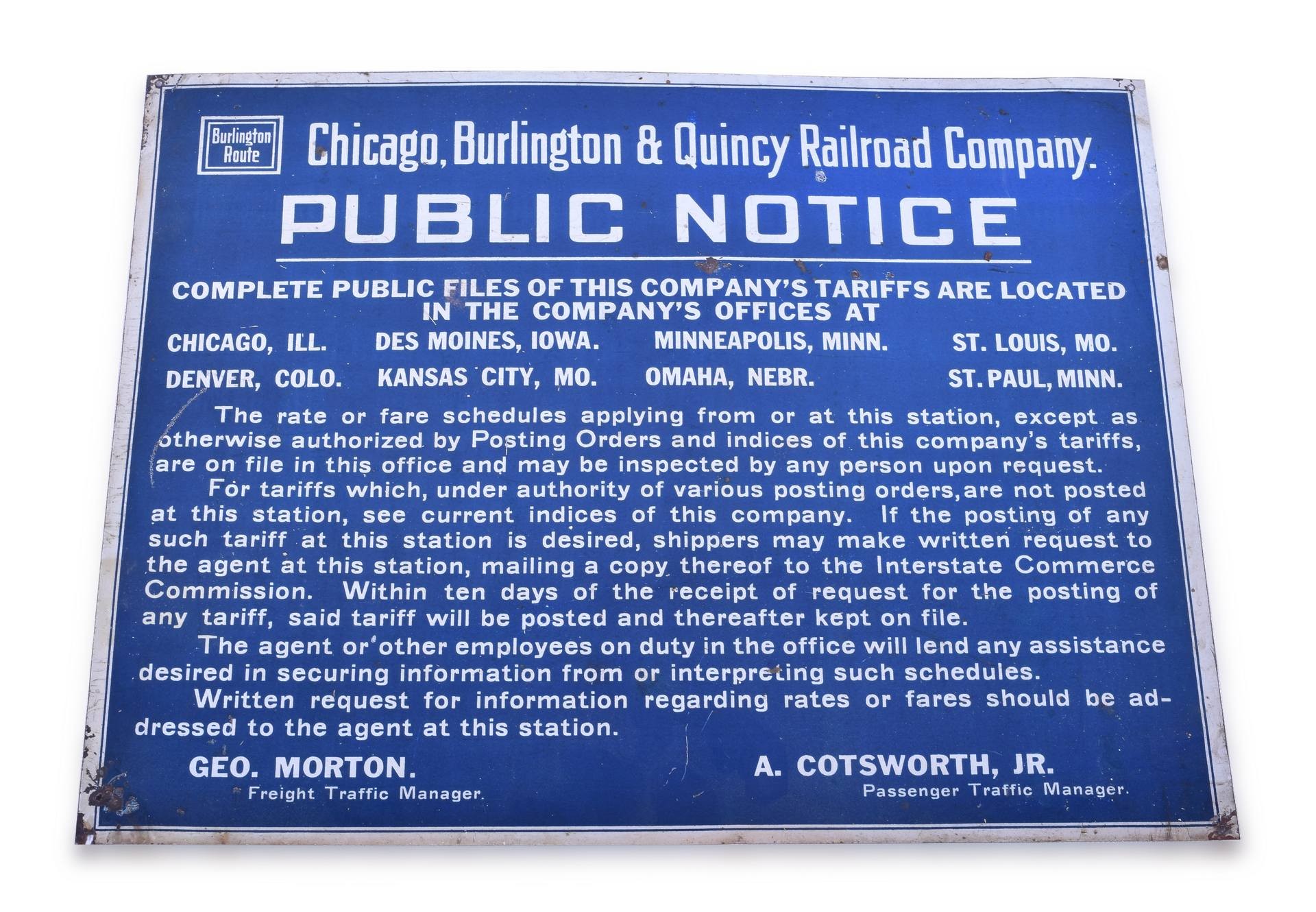 550 - CB&Q / Burlington Public Notice Steel Sign - Public File Locations thumbnail