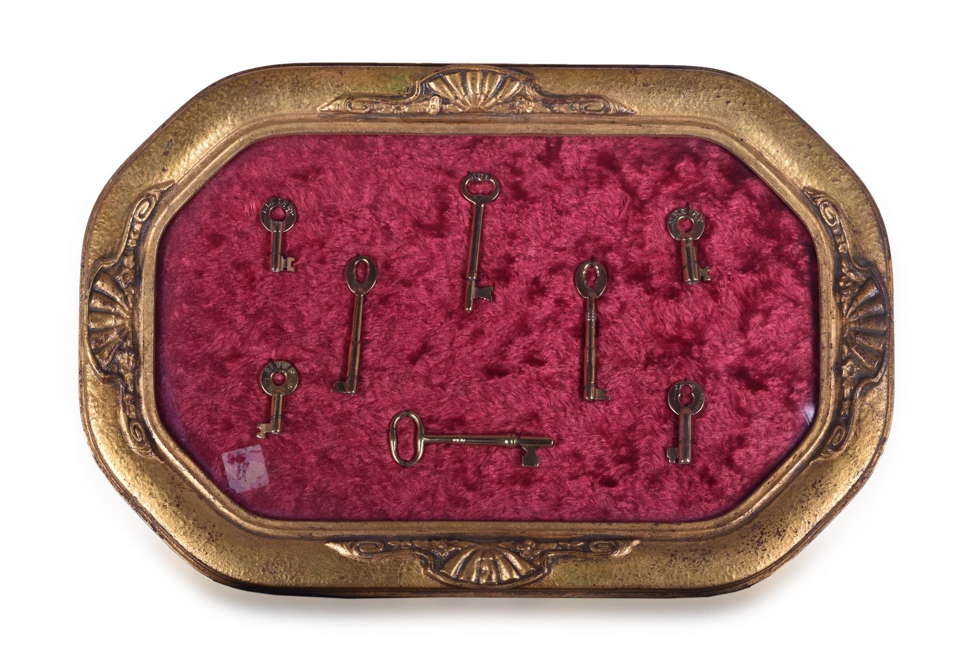 570 - Polished Brass Railroad Switch Key Display - Santa Fe, MKT, etc. thumbnail