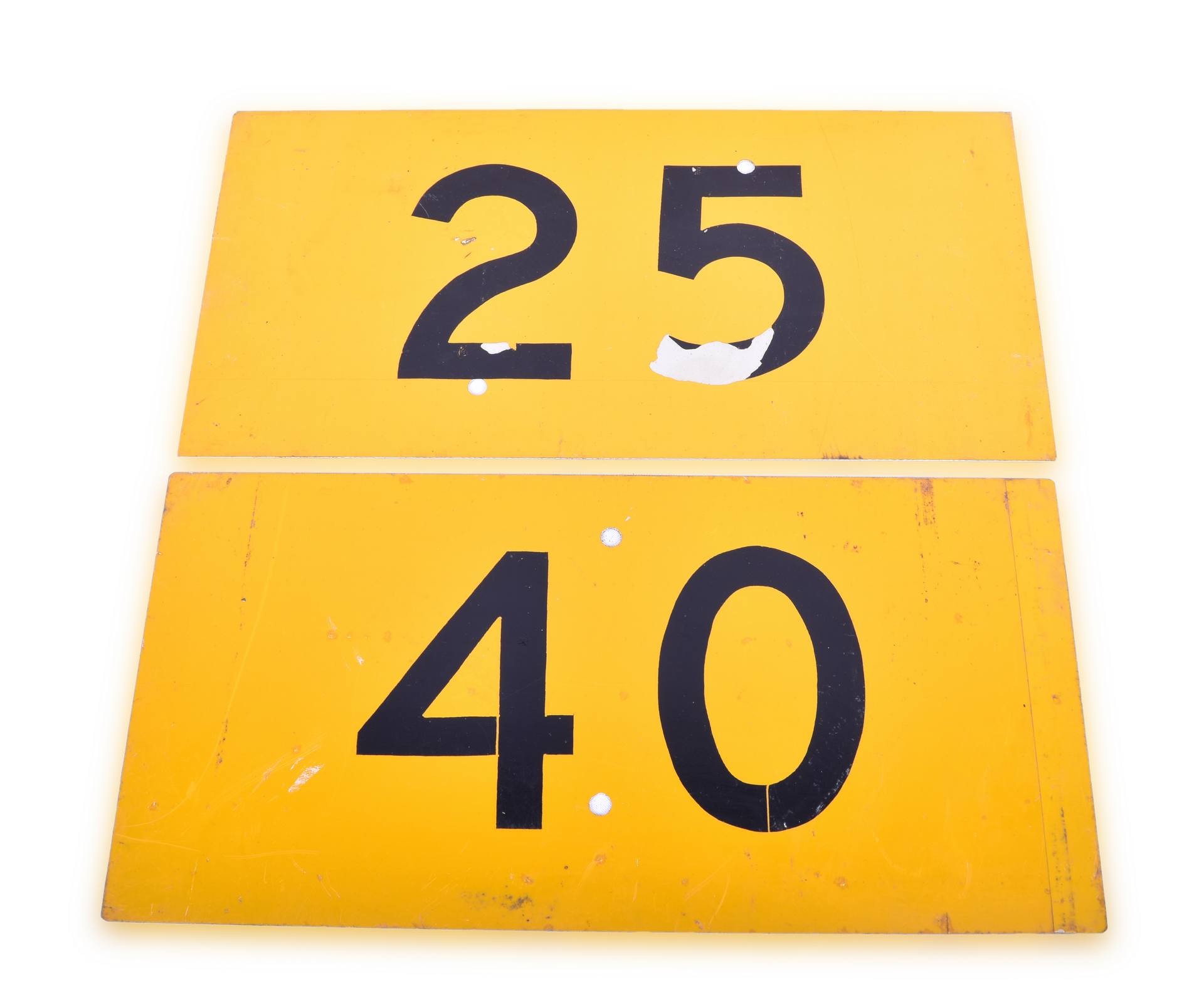 585 - Pair of Reflective Aluminum Railroad Speed Limit Signs - 25 and 40 MPH thumbnail
