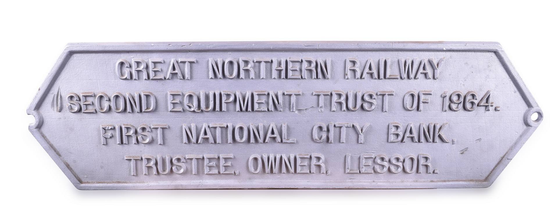 587 - Great Northern Railroad 1964 Cast Aluminum Trust Plate thumbnail