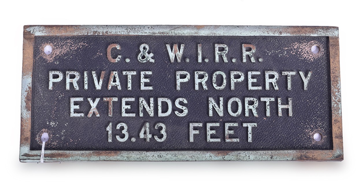 588 - Chicago and Western Indiana Railroad Private Property Cast Brass Sign thumbnail