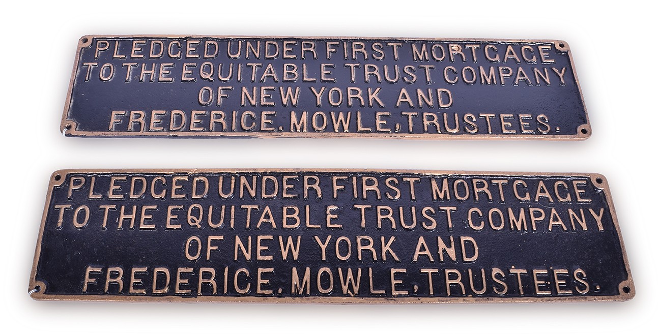 592 - Pair of Cast Iron Equitable Trust Company Railroad Trust Plates thumbnail