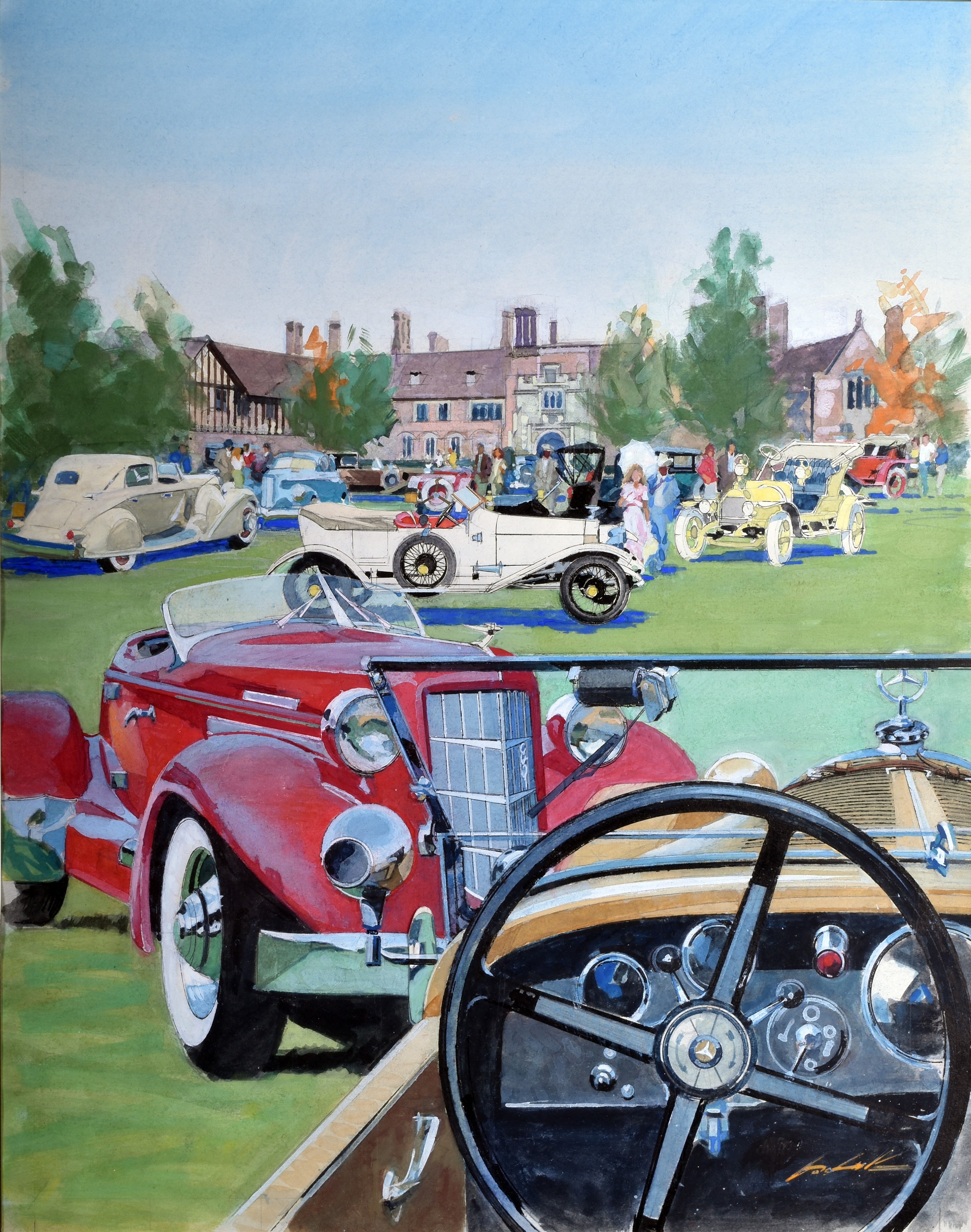44 - Original 1983 Meadowbrook Concours d' Elegance Painting - Featuring Mercedes Benz, Packard, Etc. thumbnail