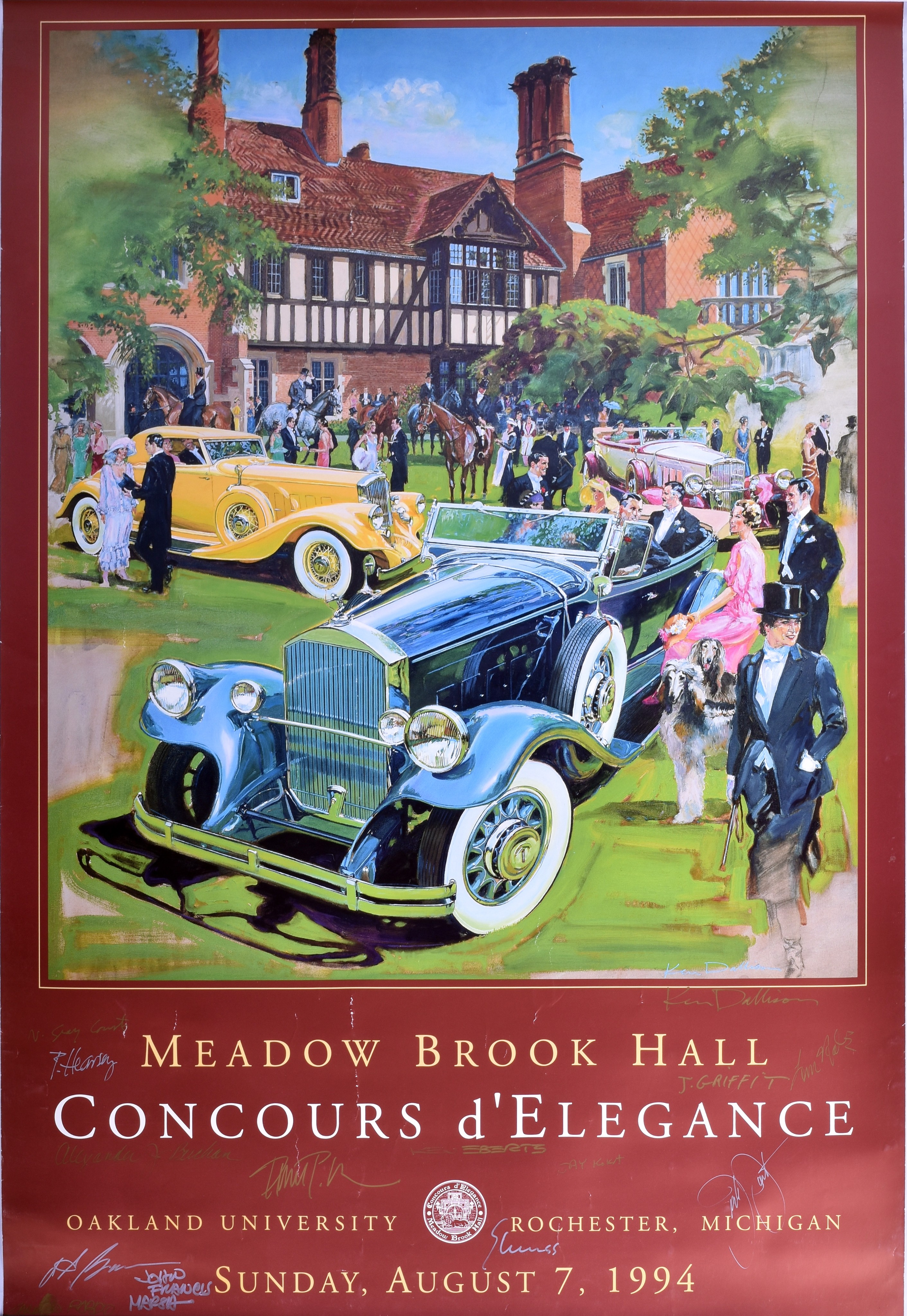 77 - 1994 Meadowbrook Concours d' Elegance Poster -Featuring Ken Dallison Artwork w/ Fourteen Artist Signatures thumbnail
