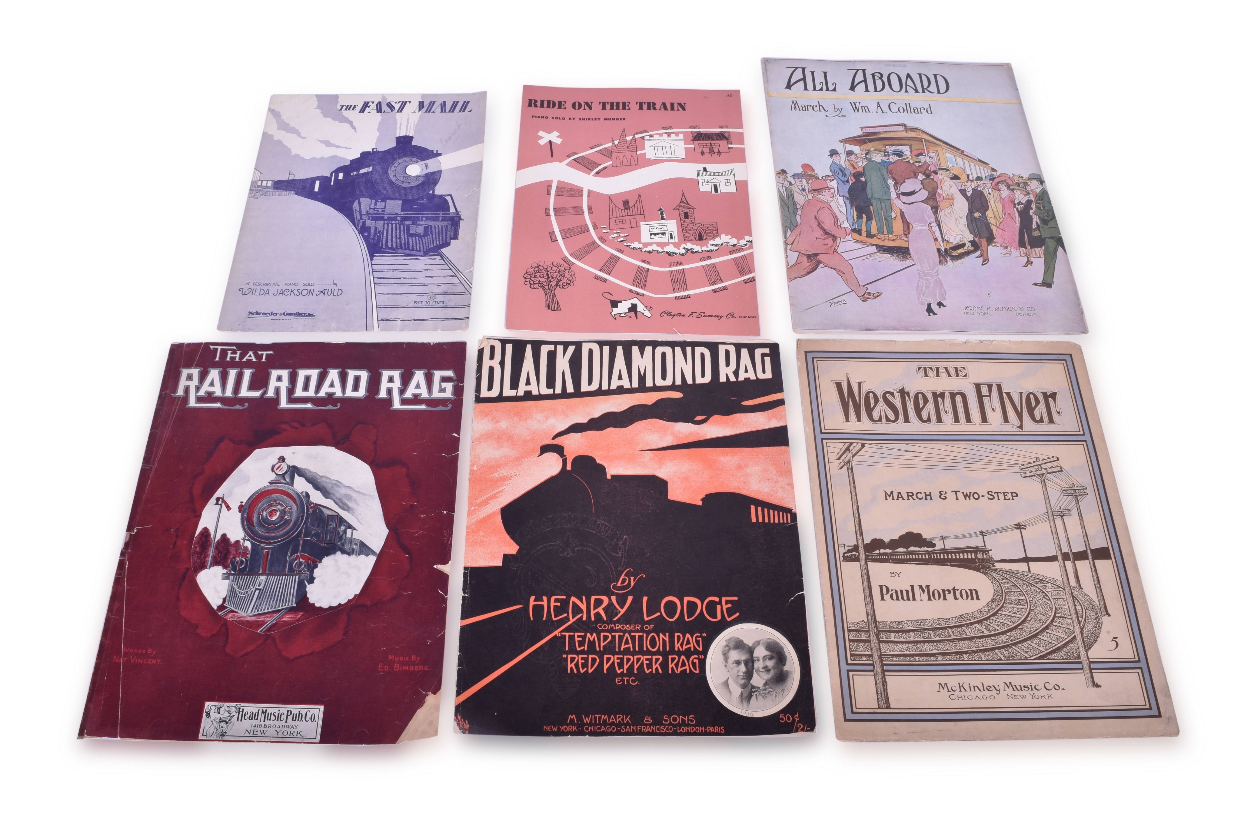 4025 - Six Sets of Railroad Sheet Music - Black Diamond Rag, Western Flyer, The Fast Mail, Ride on the Train thumbnail