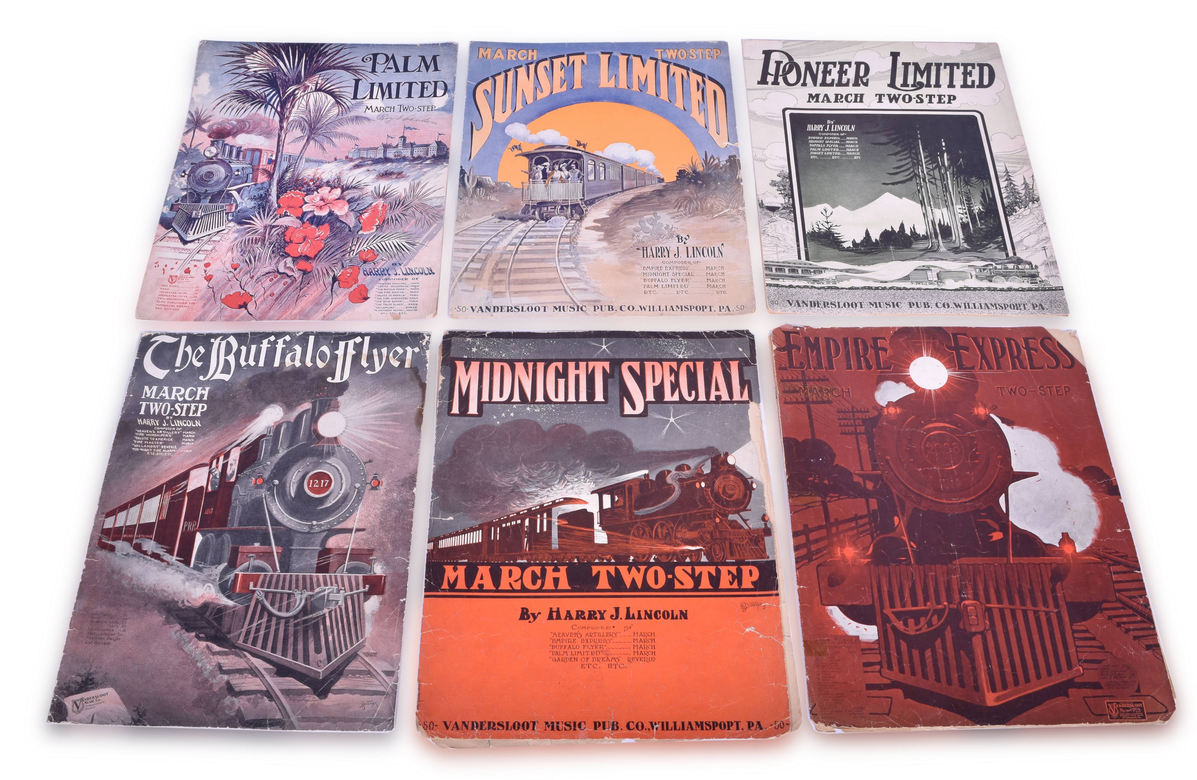 4033 - Six Sets of Harry J. Lincoln Railroad Inspired Sheet Music- Pioneer Limited Two Step, Sunset Limited, Palm Limited, etc. thumbnail