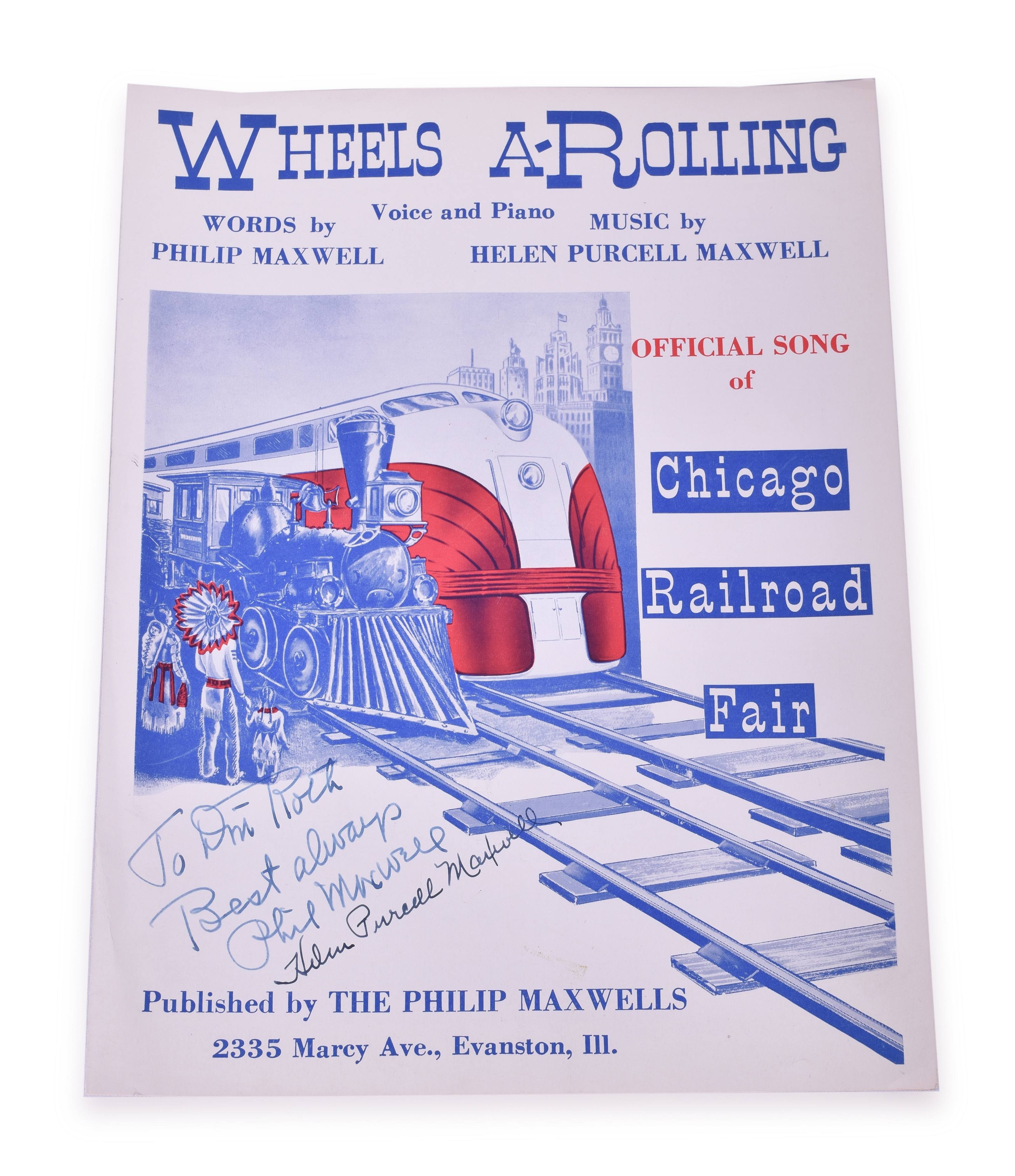 4037 - 1948 Chicago Railroad Fair - Wheels A-Rolling Sheet Music - Signed thumbnail