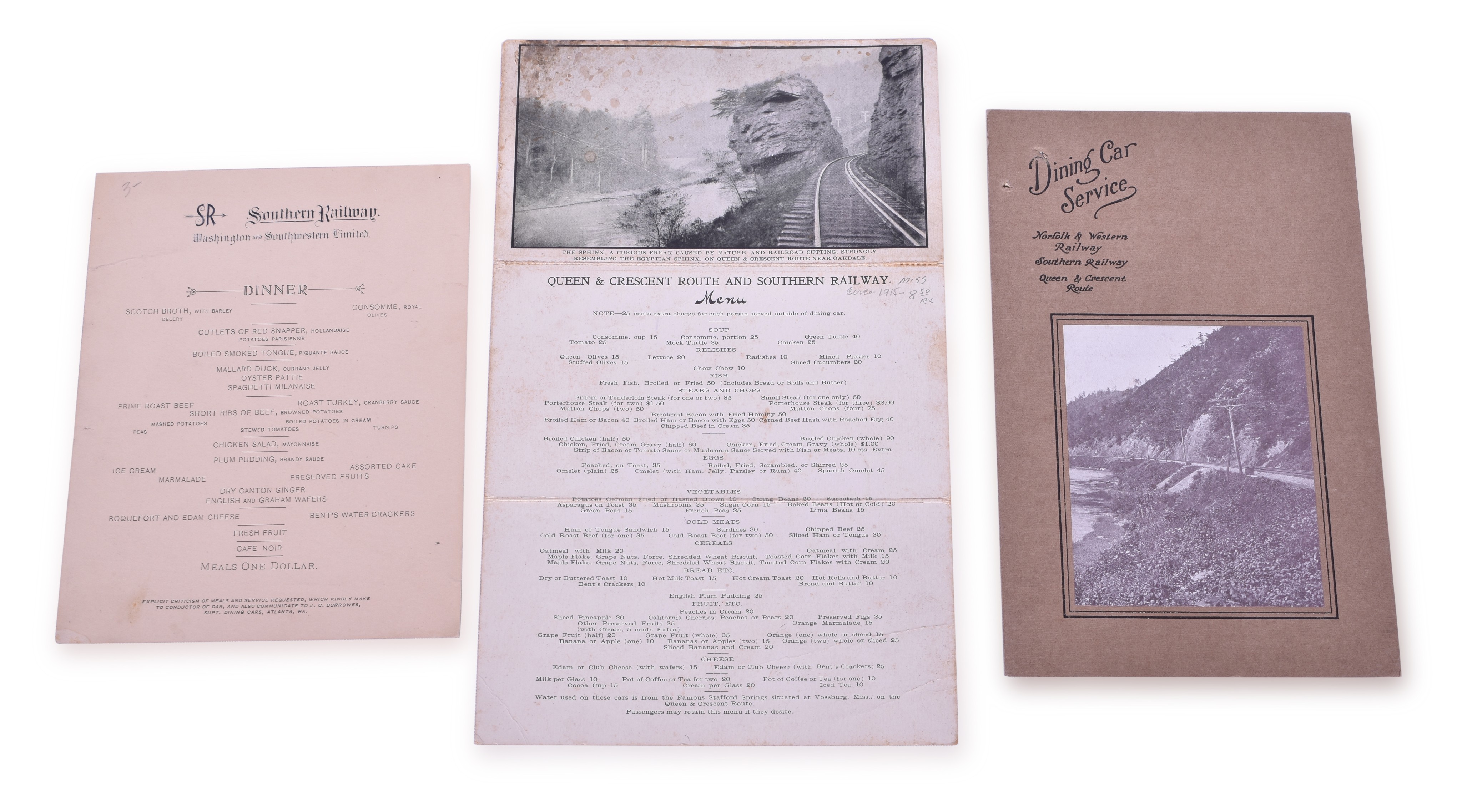 4043 - Three Southern and Norfolk and Western Menus - Queen & Crescent Route thumbnail