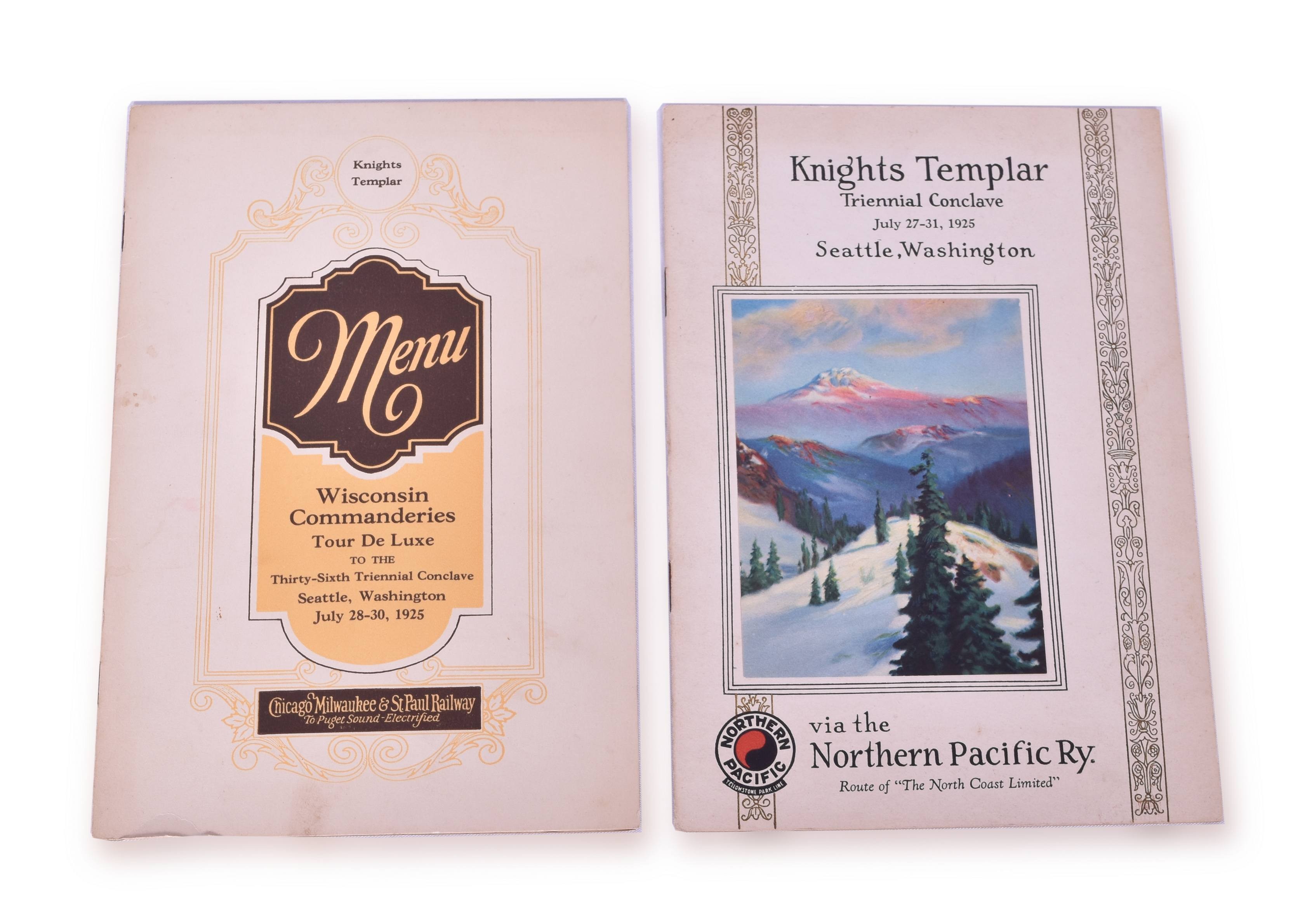 4077 - Pair of Knights Templar Railroad Dining Car Menus - Milwaukee Road and Northern Pacific thumbnail