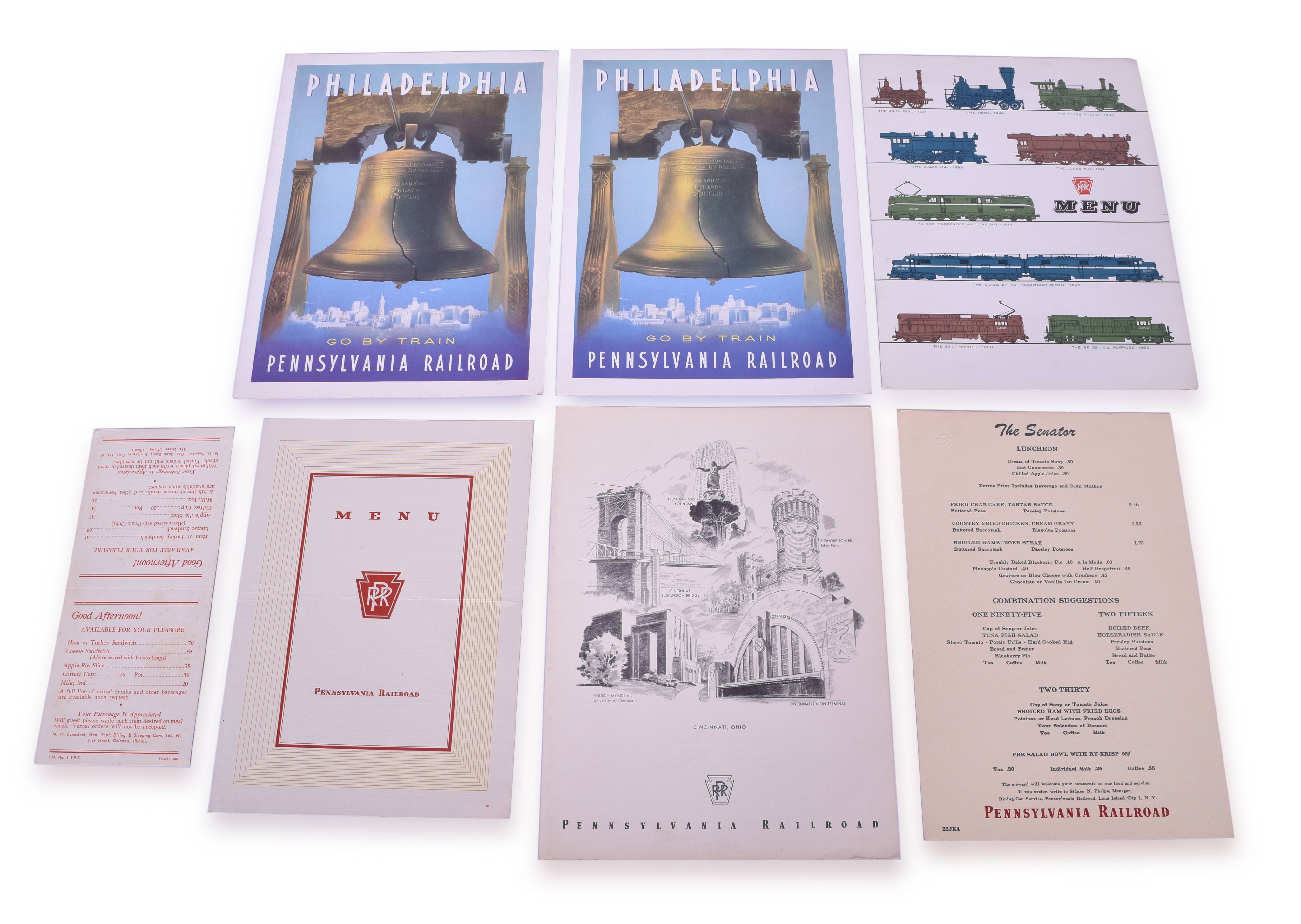 4083 - Seven Pennsylvania Menus - Indianapolis Limited, The Senator, Liberty Limited, etc. thumbnail