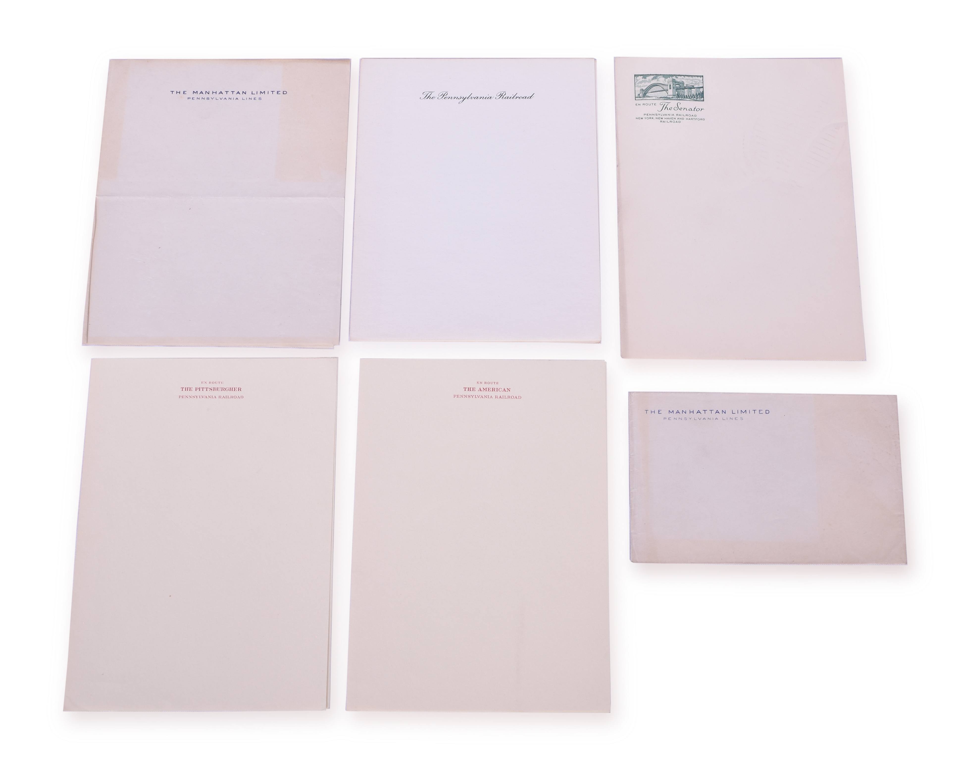 4093 - Six Pieces of Pennsylvania Railroad Stationary - The Pittsburgher, The Manhattan Limited, The Senator, and The American thumbnail