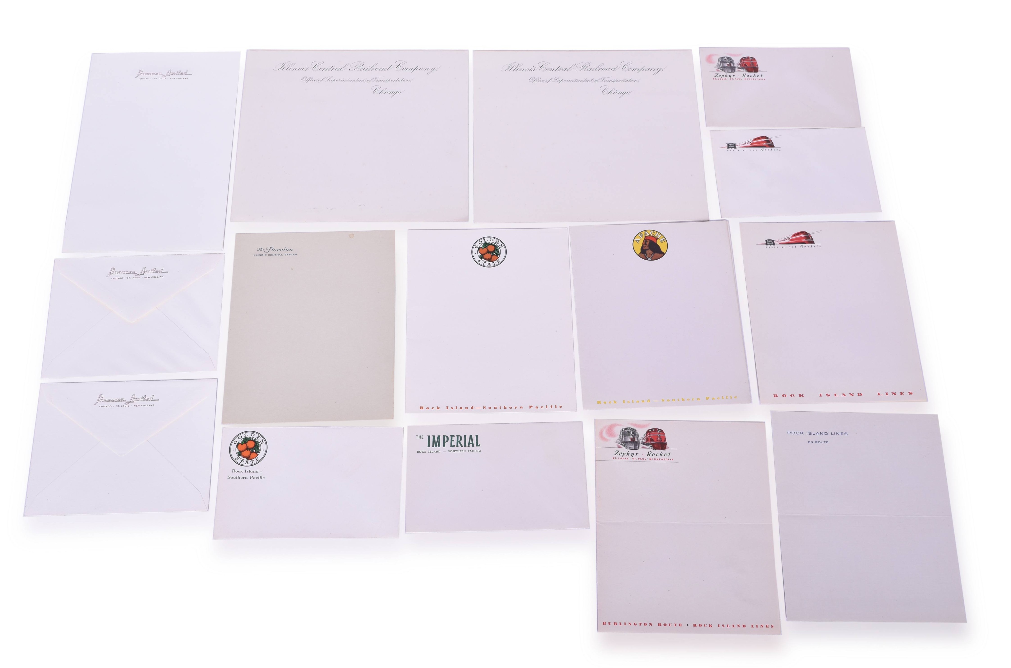 4103 - Sixteen Pieces of Railroad Stationary - Illinois Central, Rock Island, Southern Pacific, etc. thumbnail