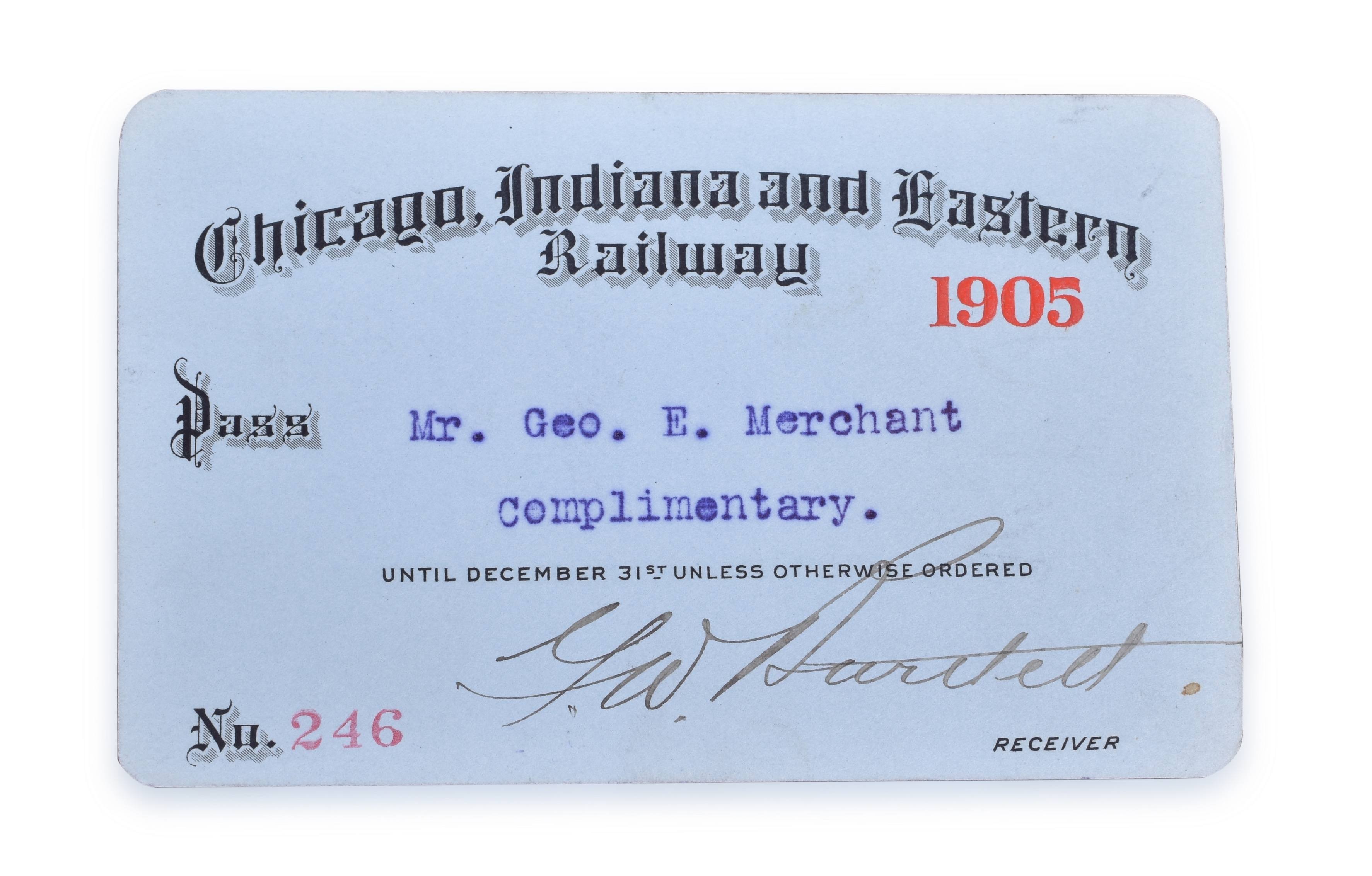4109 - Chicago, Indiana and Eastern Railroad 1905 Annual Pass thumbnail
