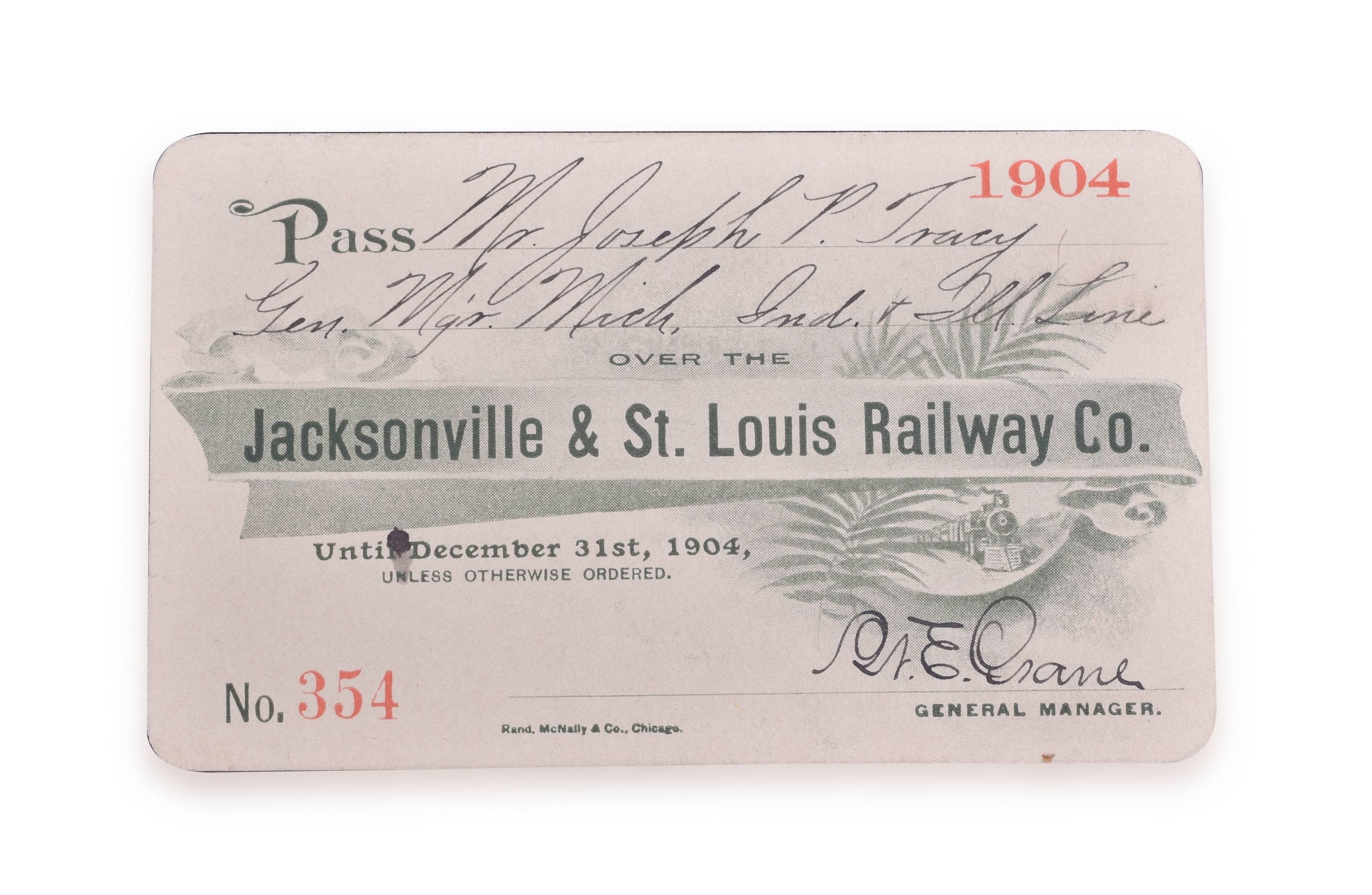 4111 - Jacksonville & St. Louis Railway Co. 1904 Annual Pass thumbnail