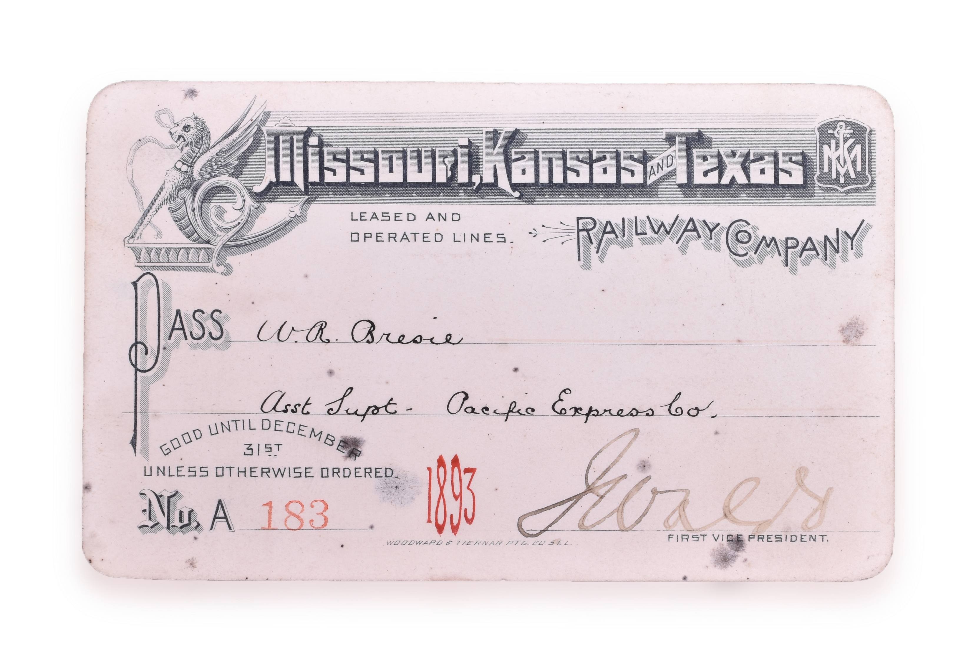 4125 - Missouri, Kansas, and Texas Railway 1896 Annual Pass thumbnail