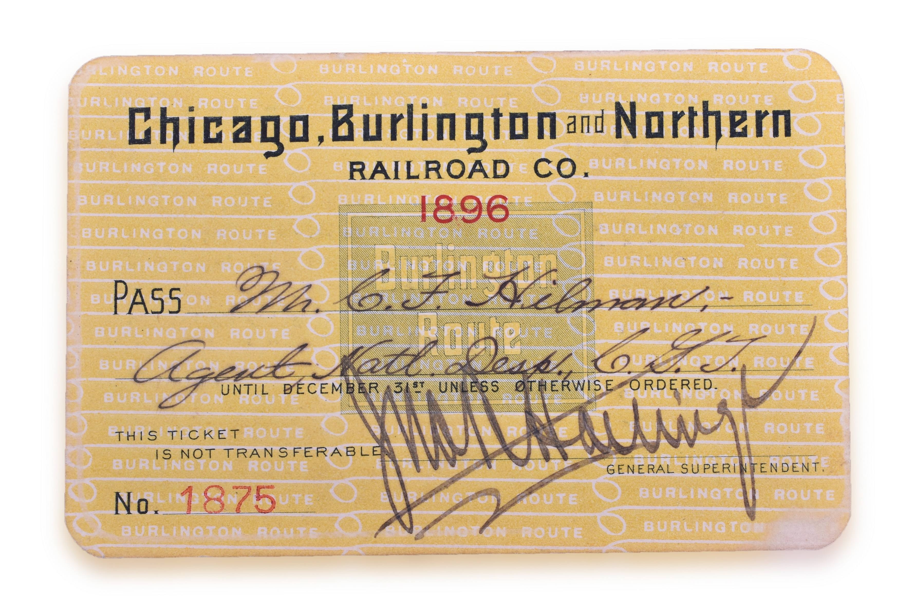 4139 - 1896 Chicago, Burlington and Northern Railroad Annual Pass thumbnail