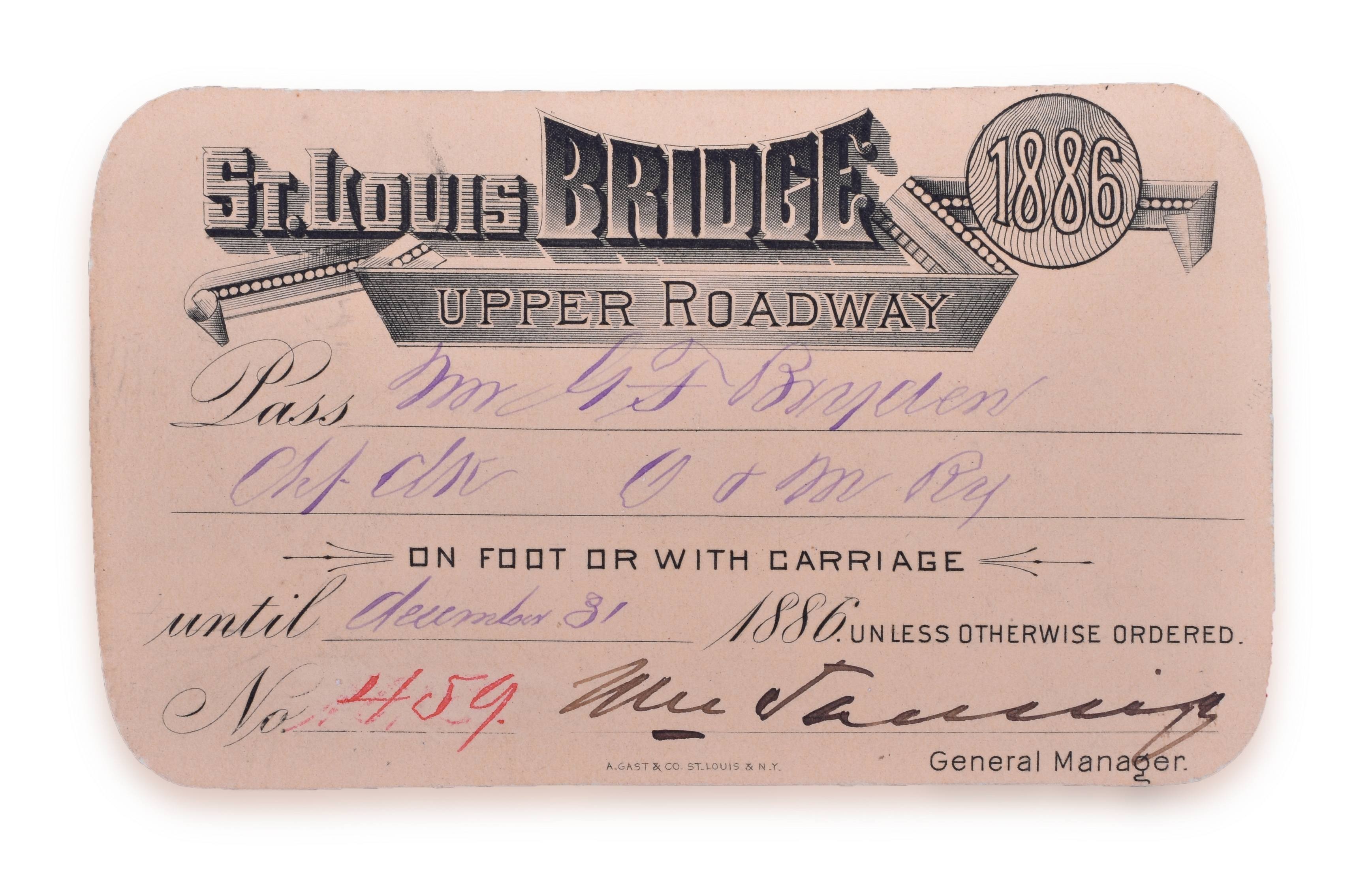 4141 - 1886 St. Louis Bridge Upper Roadway Pass thumbnail