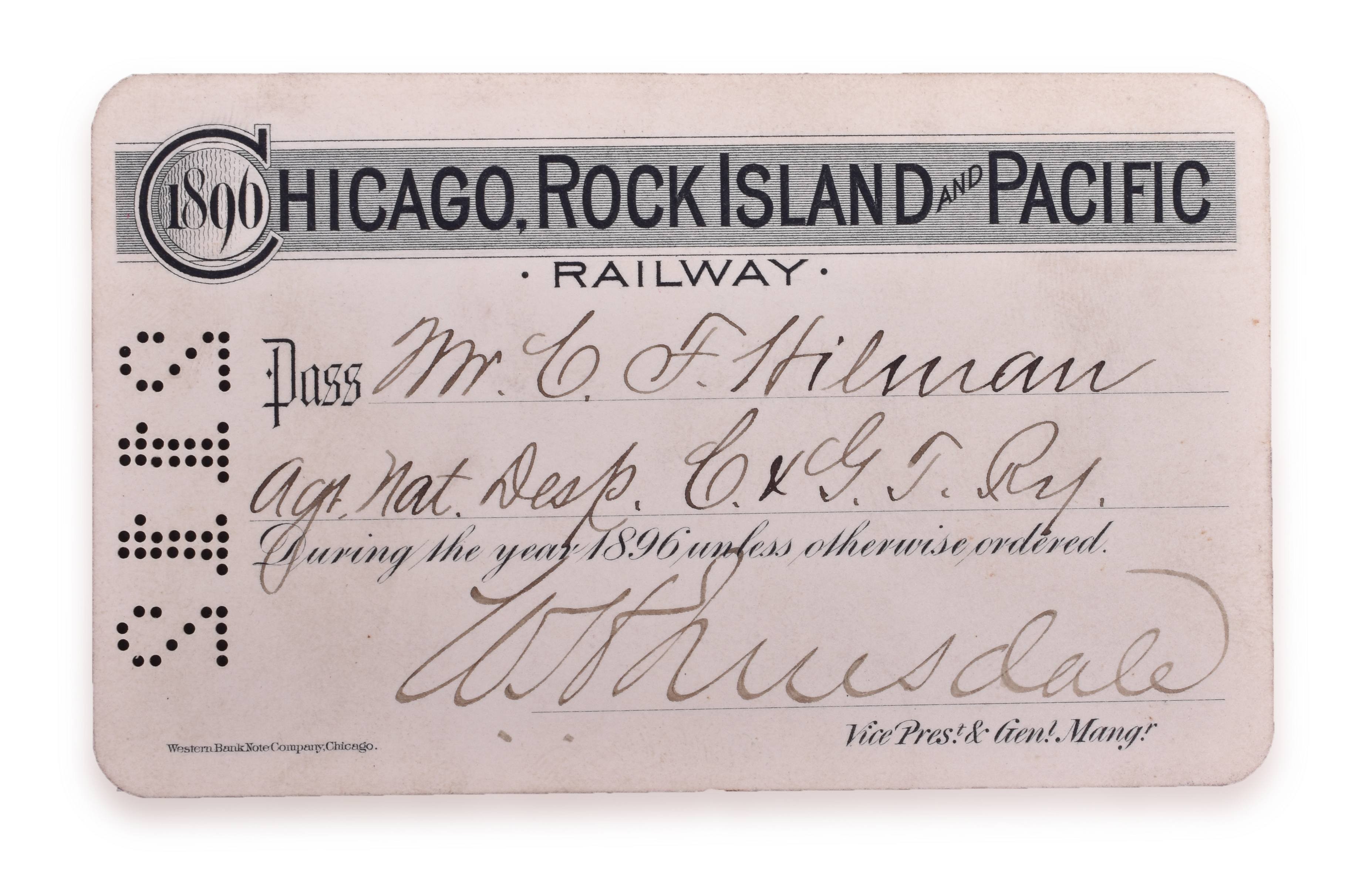 4147 - Chicago, Rock Island and Pacific 1896 Annual Pass thumbnail