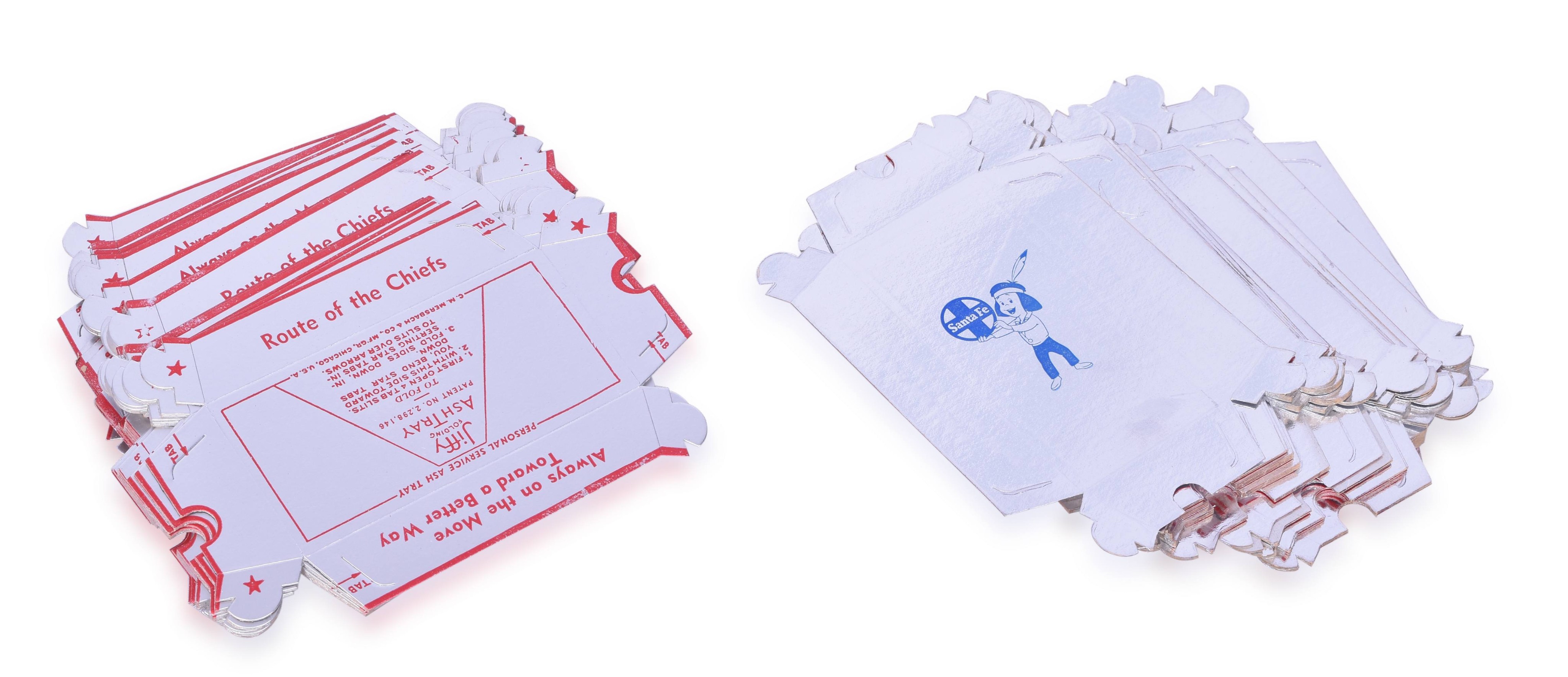 4156 - Ninety Unused Jiffy Santa Fe Railroad Cardboard Ashtrays thumbnail