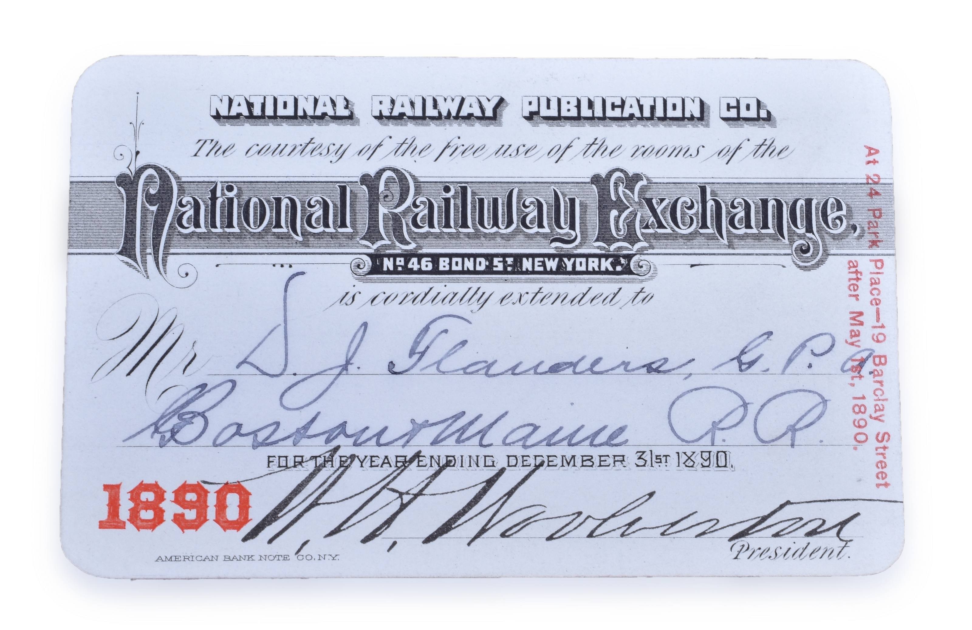 4159 - National Railway Exchange 1890 Use of Room Pass thumbnail