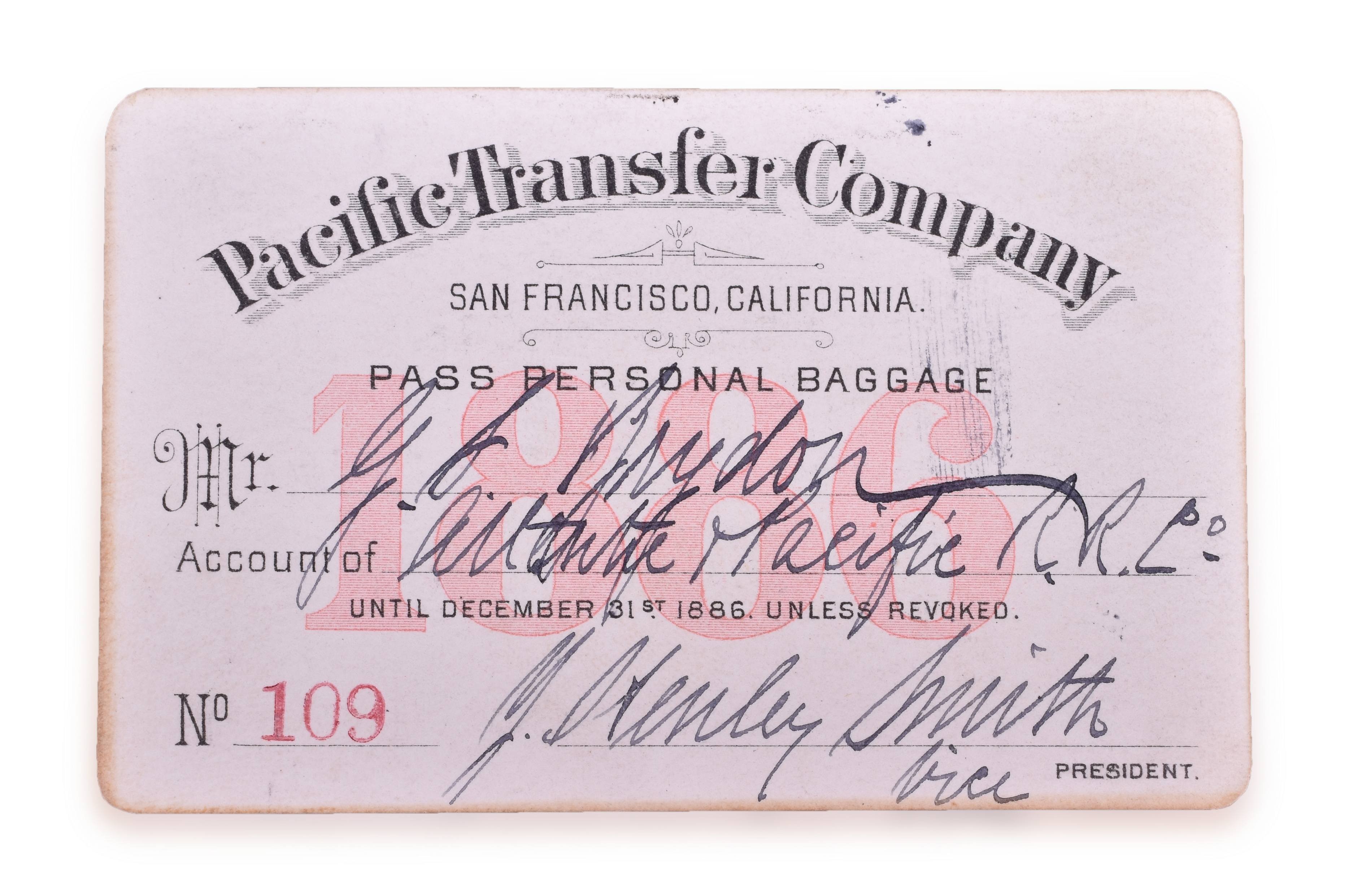 4161 - Pacific Transfer Company 1886 Pass / Personal Badge thumbnail