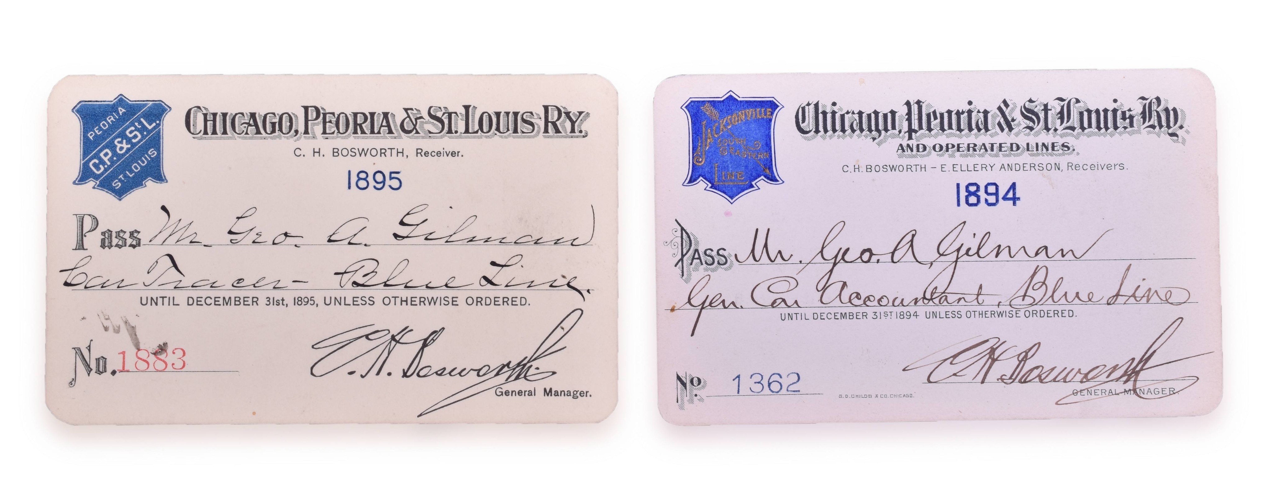 4171 - Chicago, Peoria & St. Louis 1894 and 1895 Annual Passes thumbnail