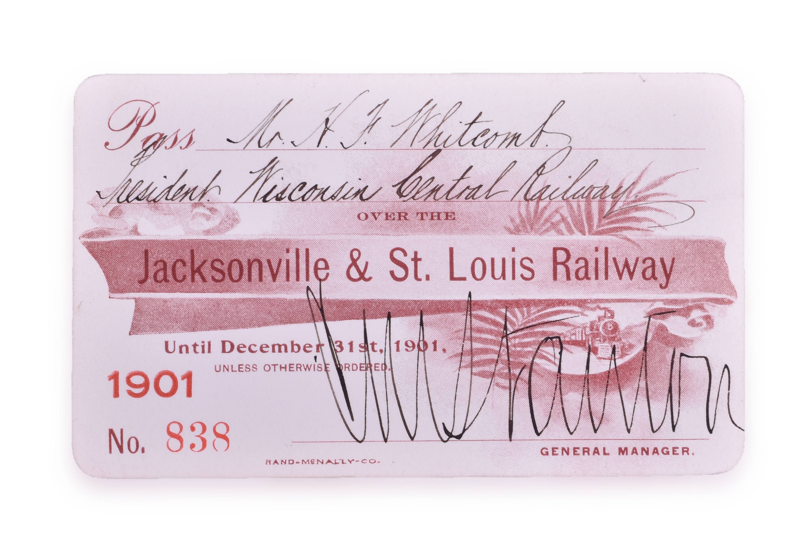 4175 - Jacksonville & St. Louis Railway 1901 Annual Pass thumbnail