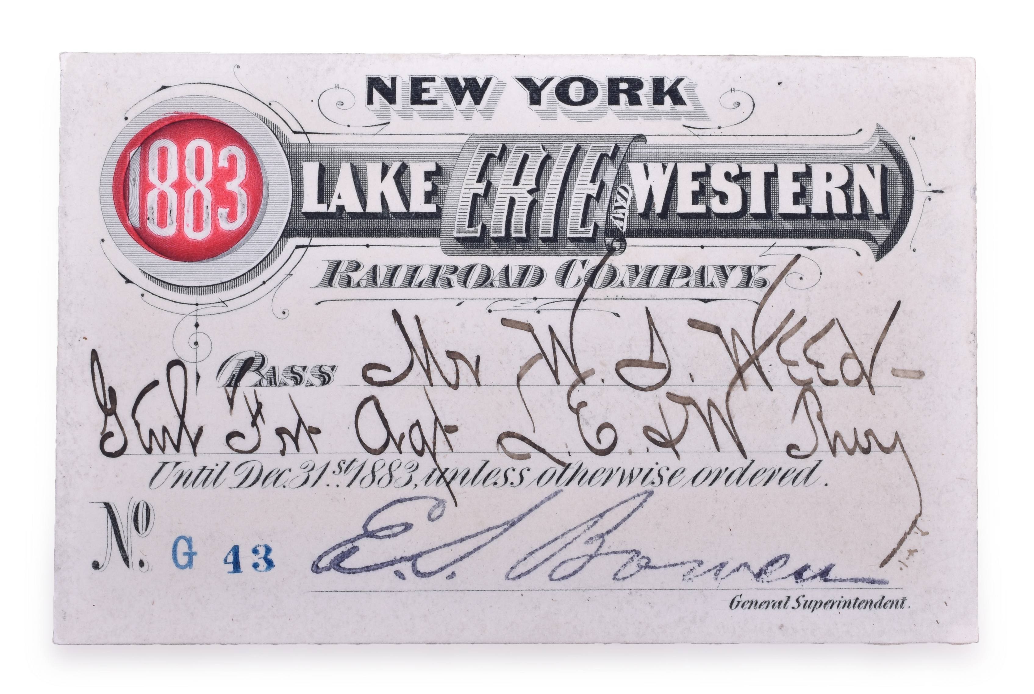 4185 - 1883 New York Lake Erie and Western Railroad Annual Pass thumbnail