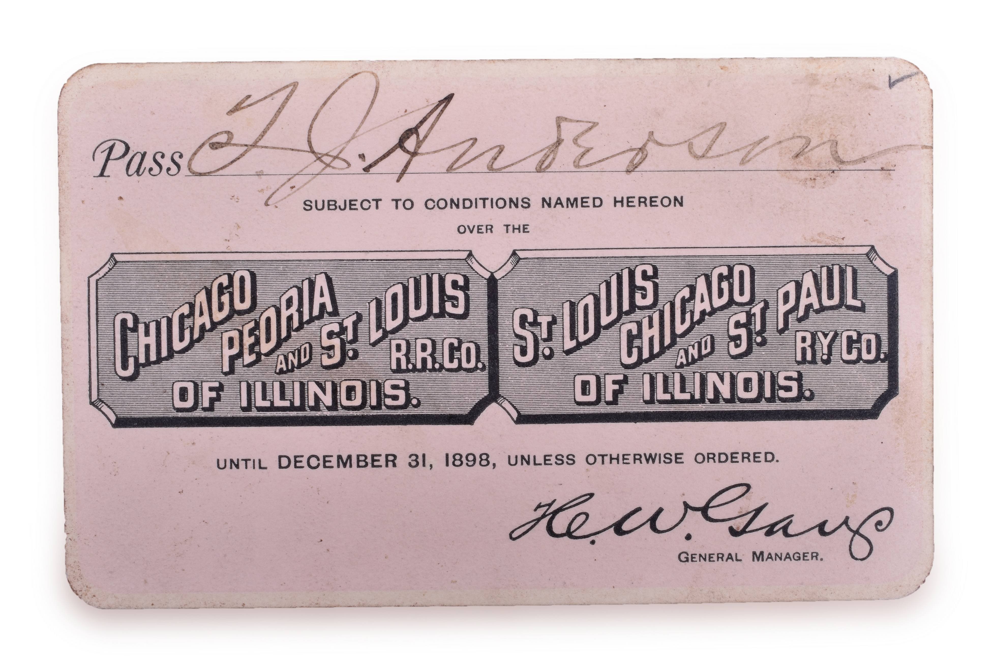 4195 - Chicago Peoria and St. Louis / St. Louis Chicago and St. Paul 1898 Annual Pass thumbnail
