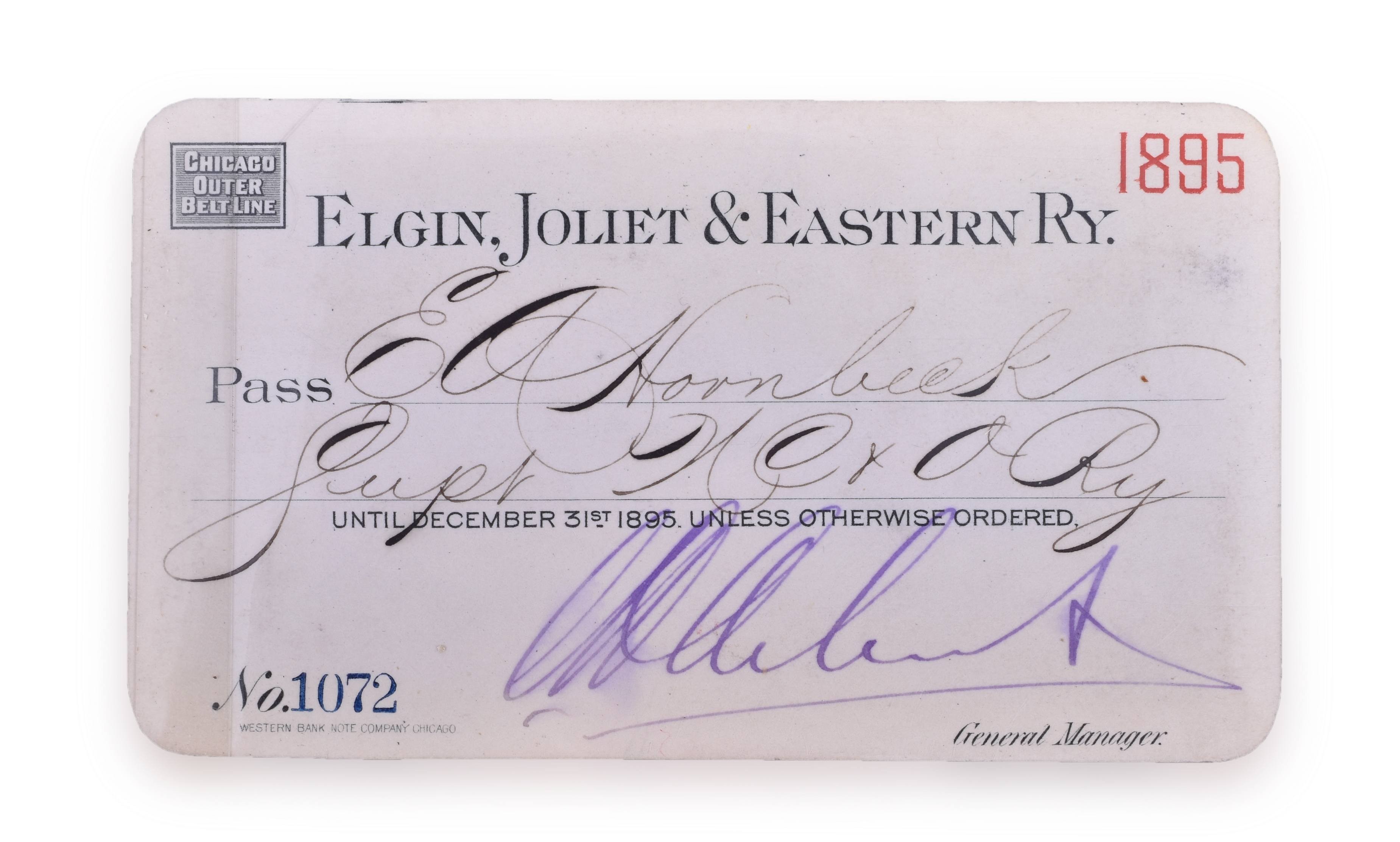 4201 - 1895 Elgin, Joliet & Eastern Railway Railway Annual Pass thumbnail