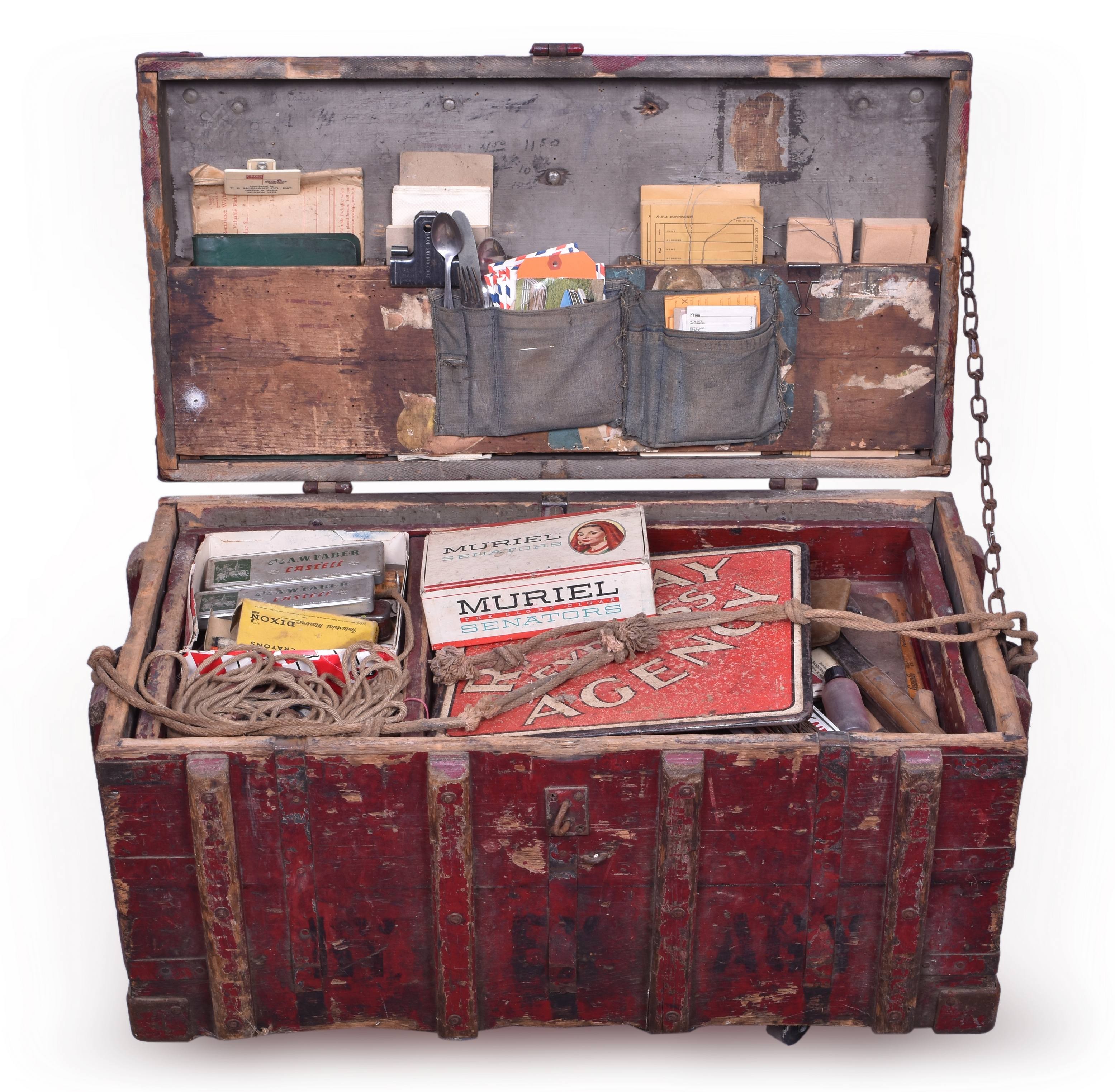 4212 - Railway Express Agency Agent Wooden Trunk w/ Contents thumbnail