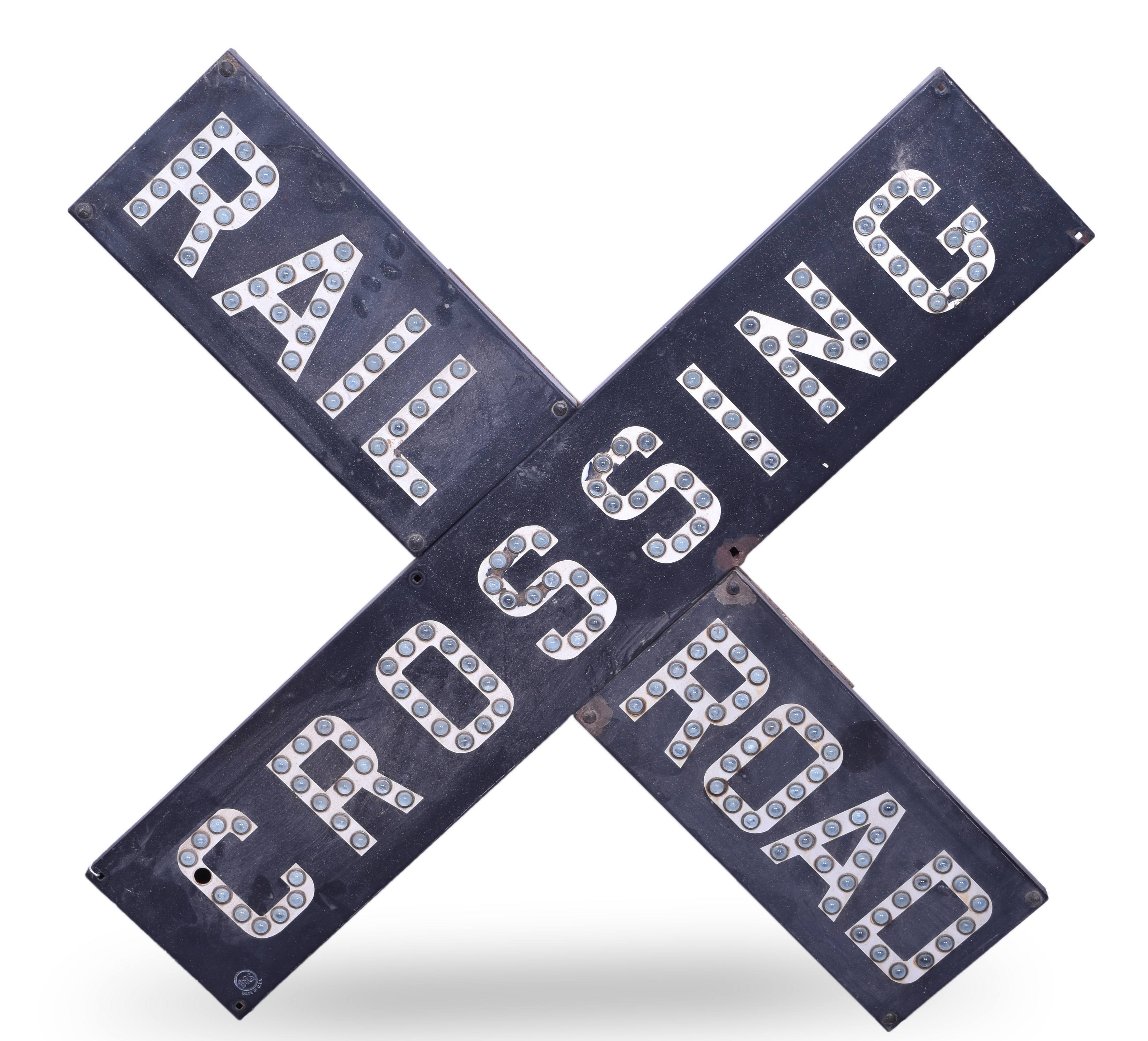 4218 - GRS Black Porcelain Railroad Crossbuck Sign w/ Glass Cat Eye Reflectors thumbnail