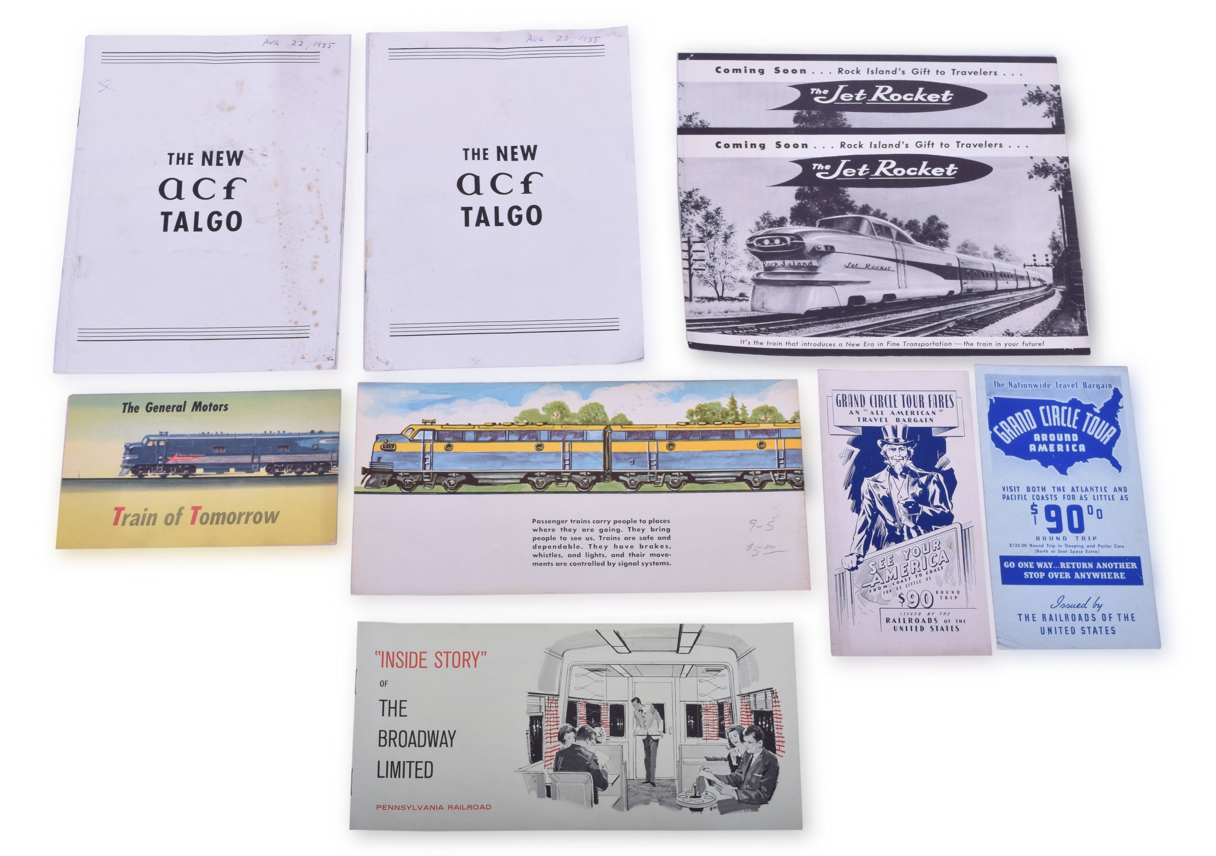 4237 - Nine Railroad Brochures - ACF Talgo, Rock Island Jet Rocket, GM Train of Tomorrow, Pennsylvania Broadway Limited, etc thumbnail