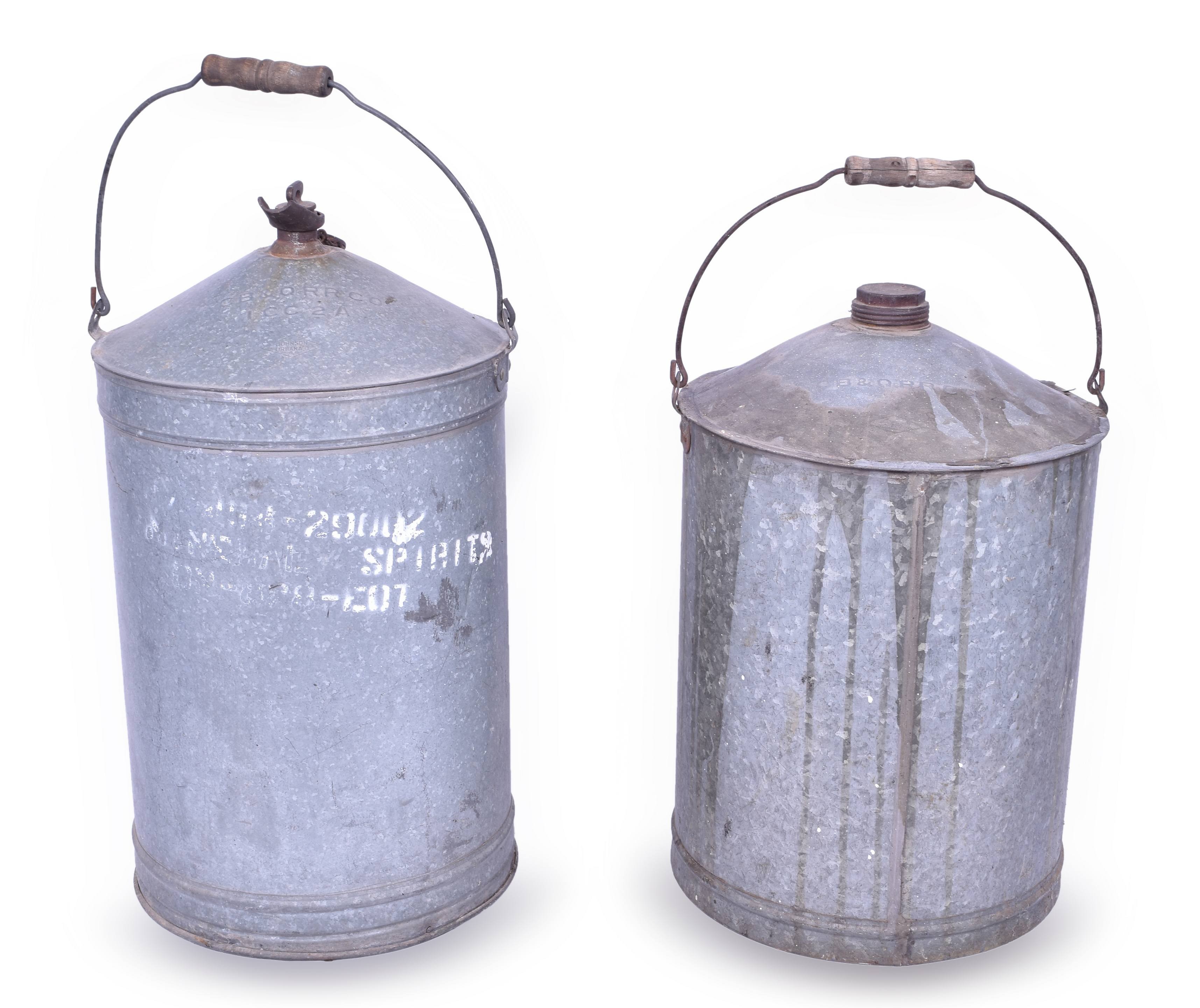 4250 - Two large Johnson Urbana CB&Q / Burlington Marked Galvanized Canisters thumbnail