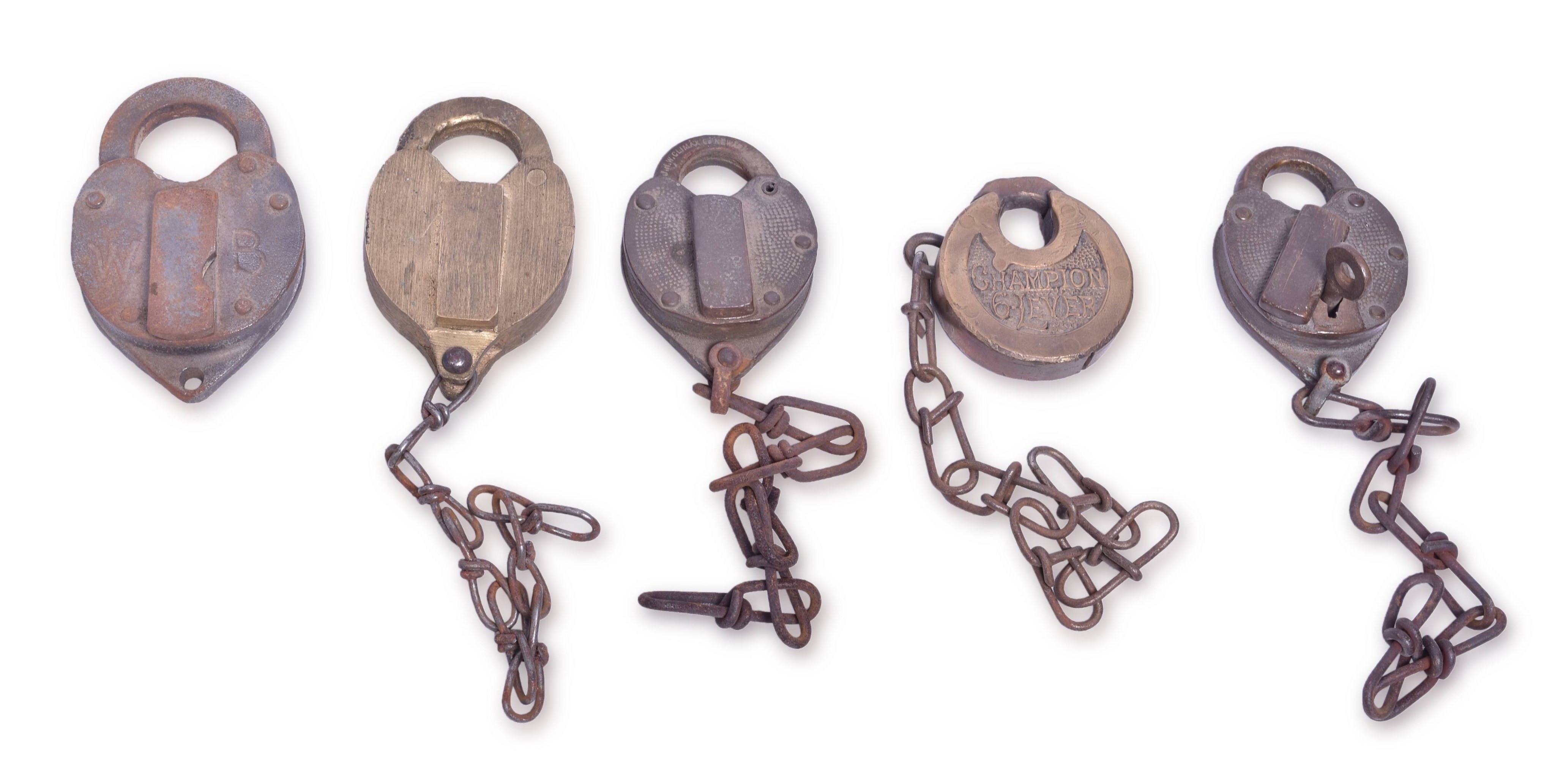4275 - Five Brass and Steel Locks - Champion Pancake, Wilson Bohannon, Climax thumbnail