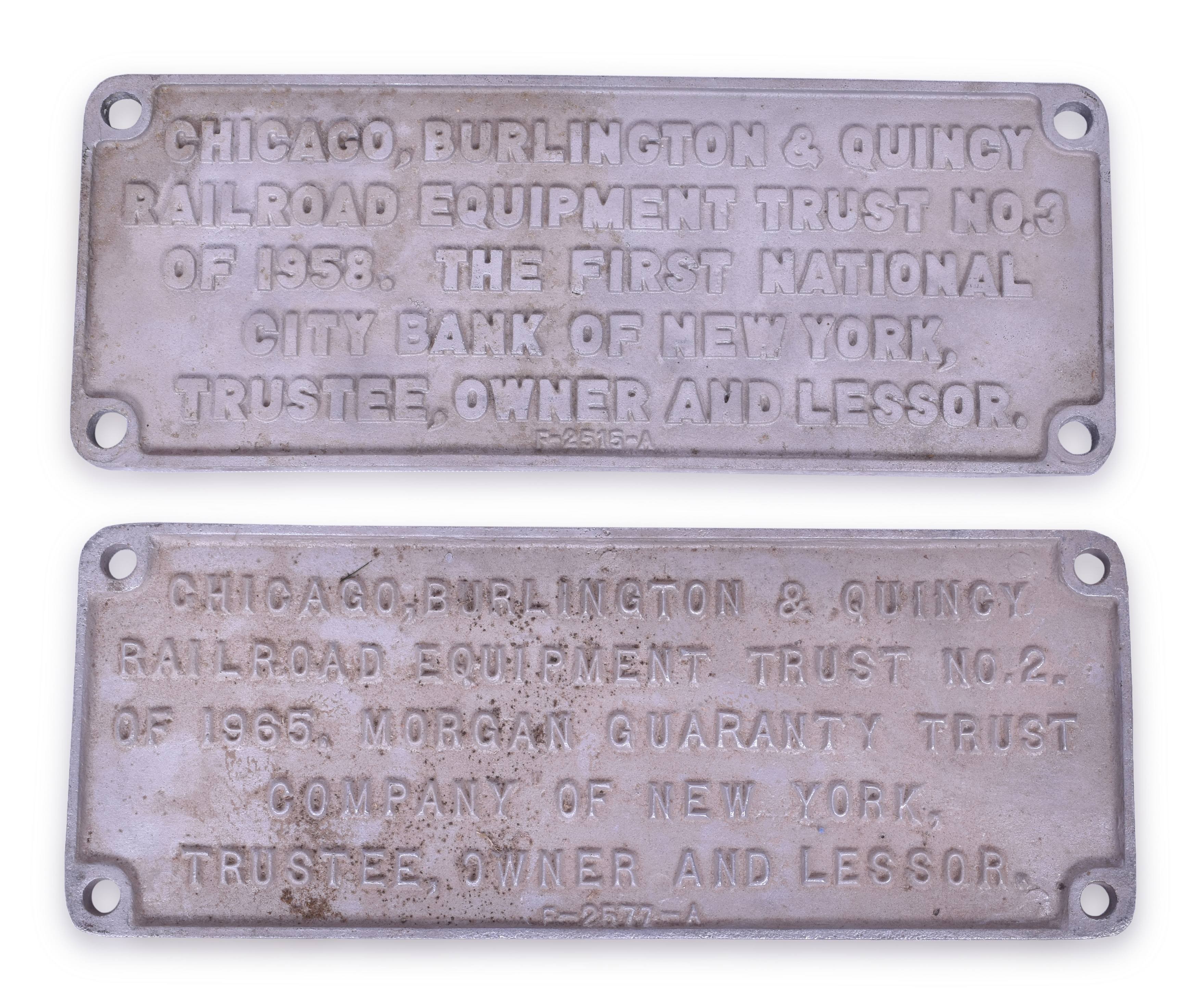 4278 - Pair of CB&Q / Burlington Railroad Aluminum Trust Plates 1958 / 1965 thumbnail