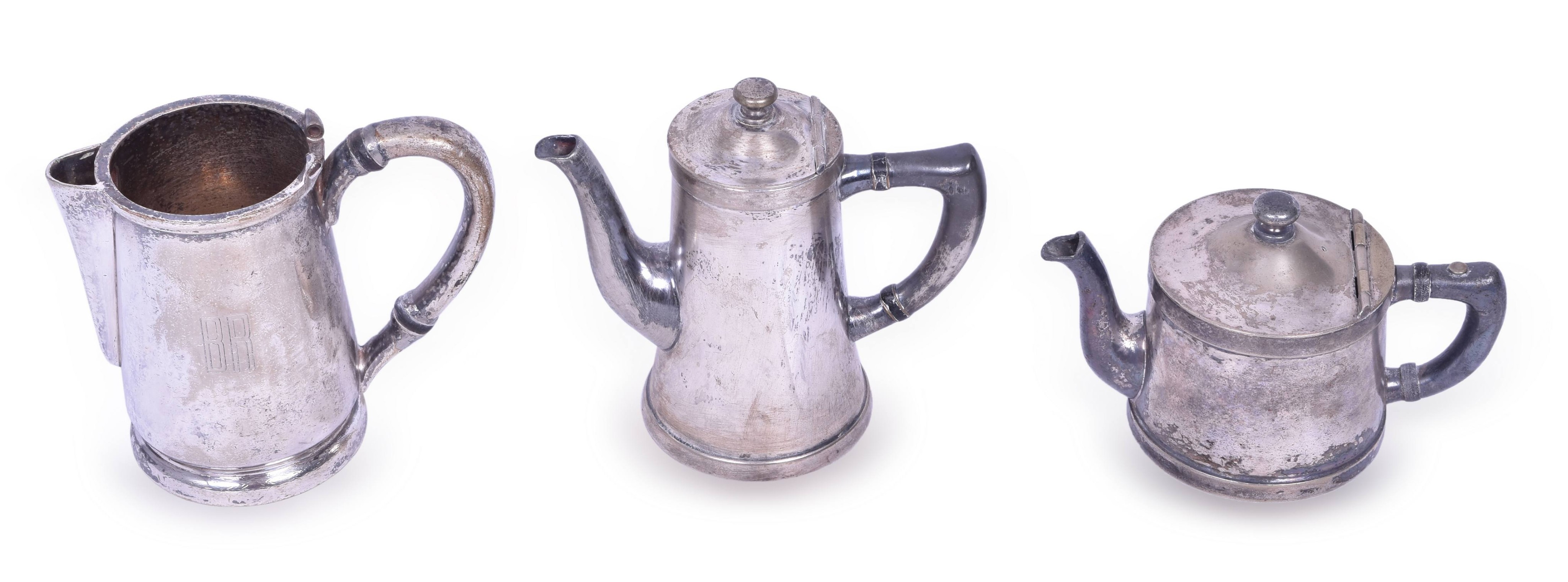 4310 - Burlington Route Reed and Barton Silver Soldered 14 OZ. Tea Pot and Two Unmarked Tea Pots thumbnail