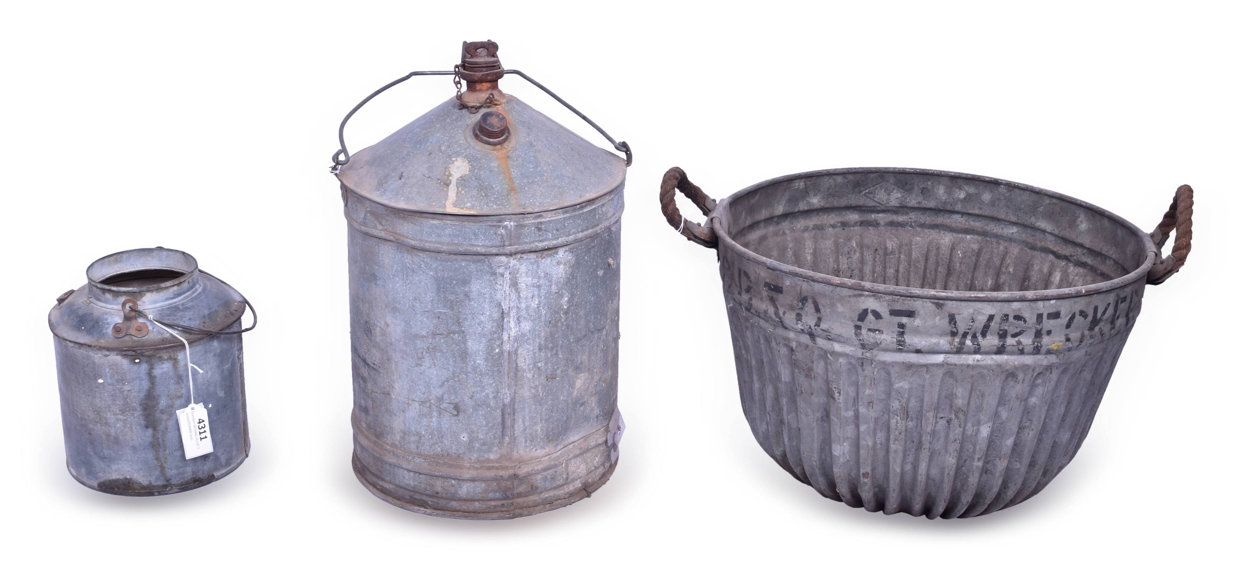 4311 - Three pieces of CB&Q / Burlington Railroad Tin Ware - Wrecker Bucket, Journal Oil Canister thumbnail