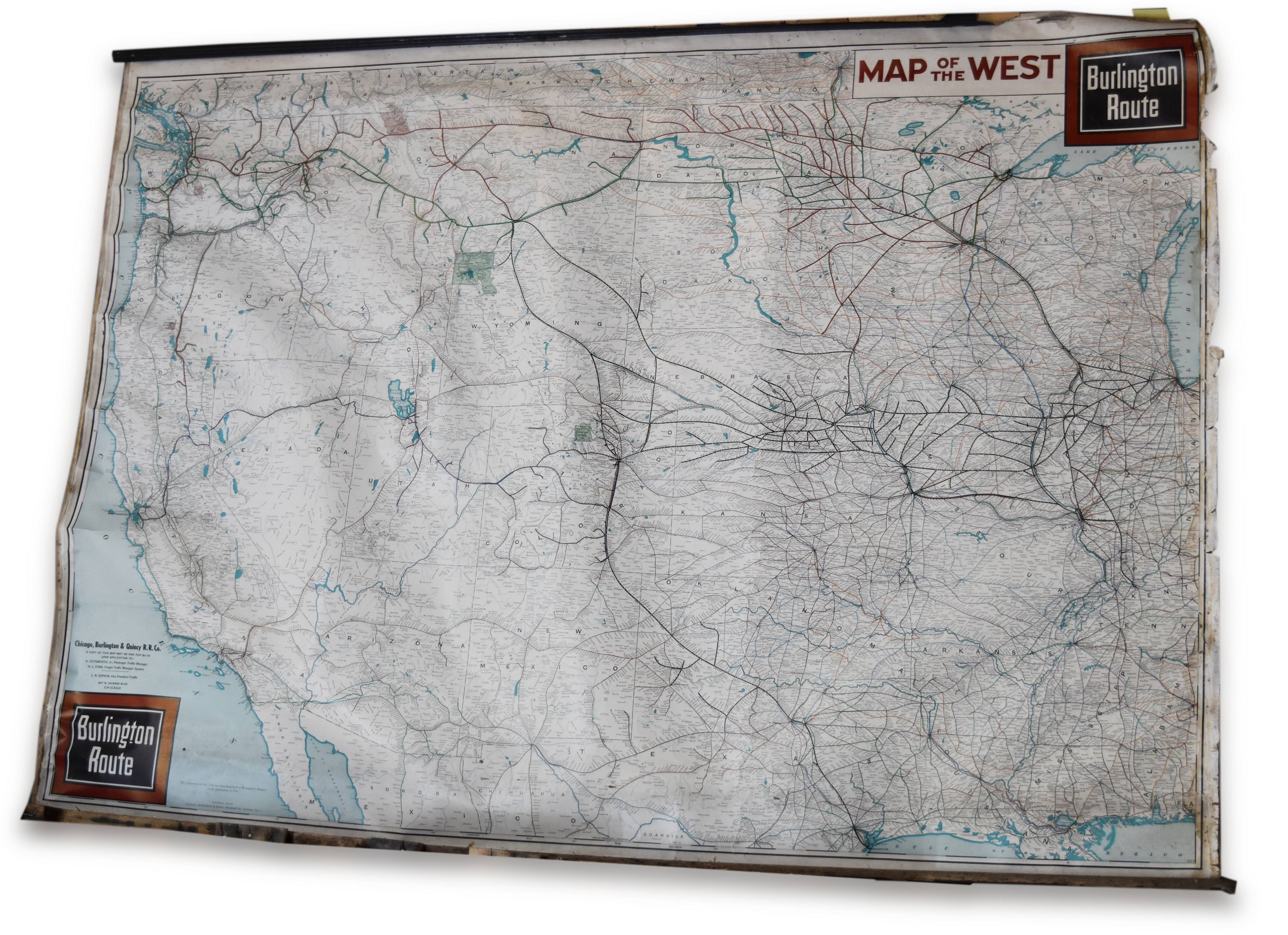 4321 - Four CB&Q / Burlington and Burlington Northern Wall Maps - Poole Brothers, Rand-McNally thumbnail