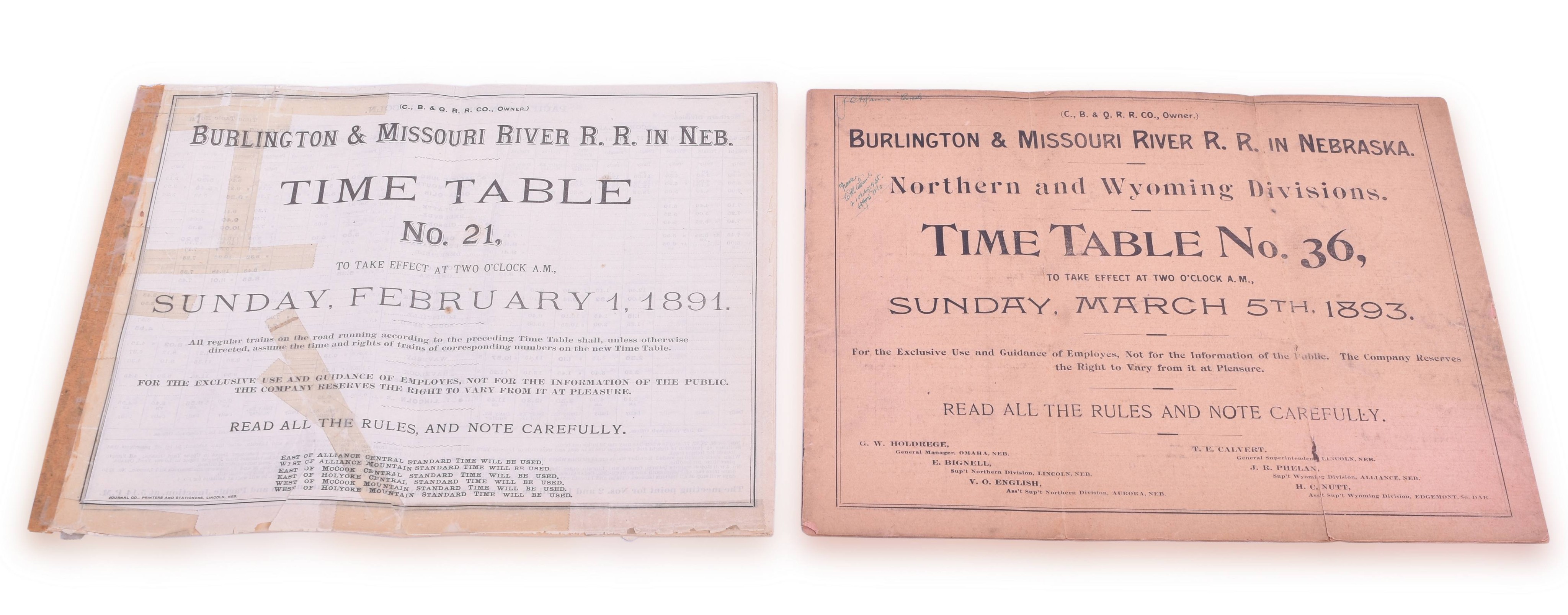 4331 - Burlington and Missouri River Railroad 1891 and 1893 Employee Timetables thumbnail