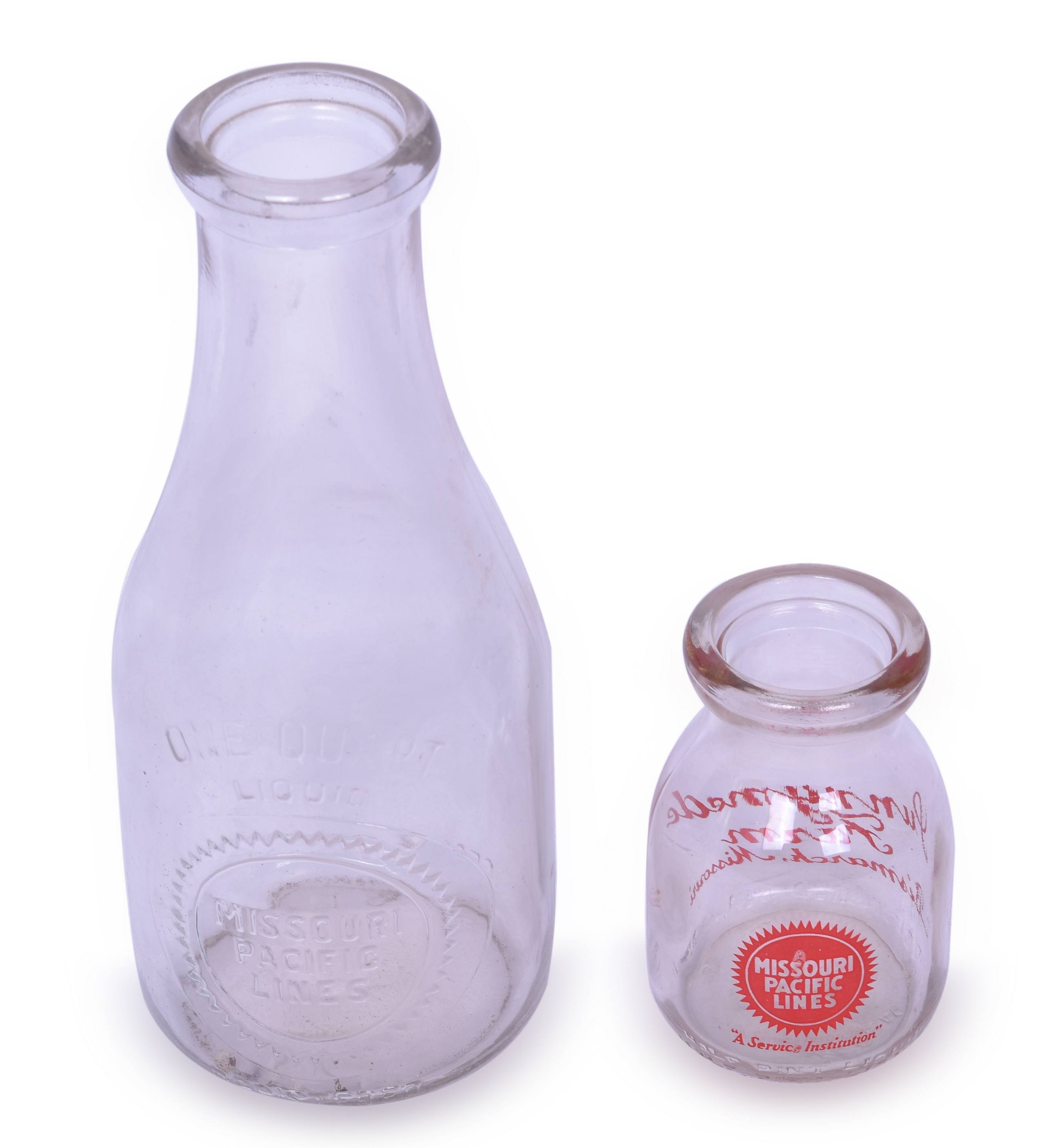 4338 - Missouri Pacific Railroad Duraglass 1 Quart and One Pint Milk Bottles thumbnail