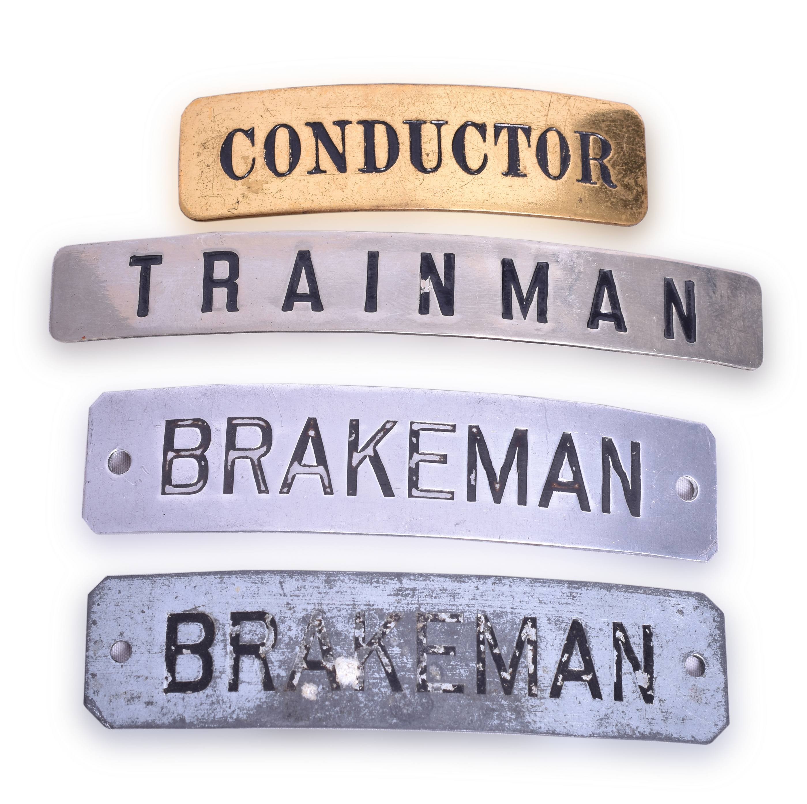 4356 - Four Railroad Cap Badges - Trainman, Brakeman, Conductor thumbnail